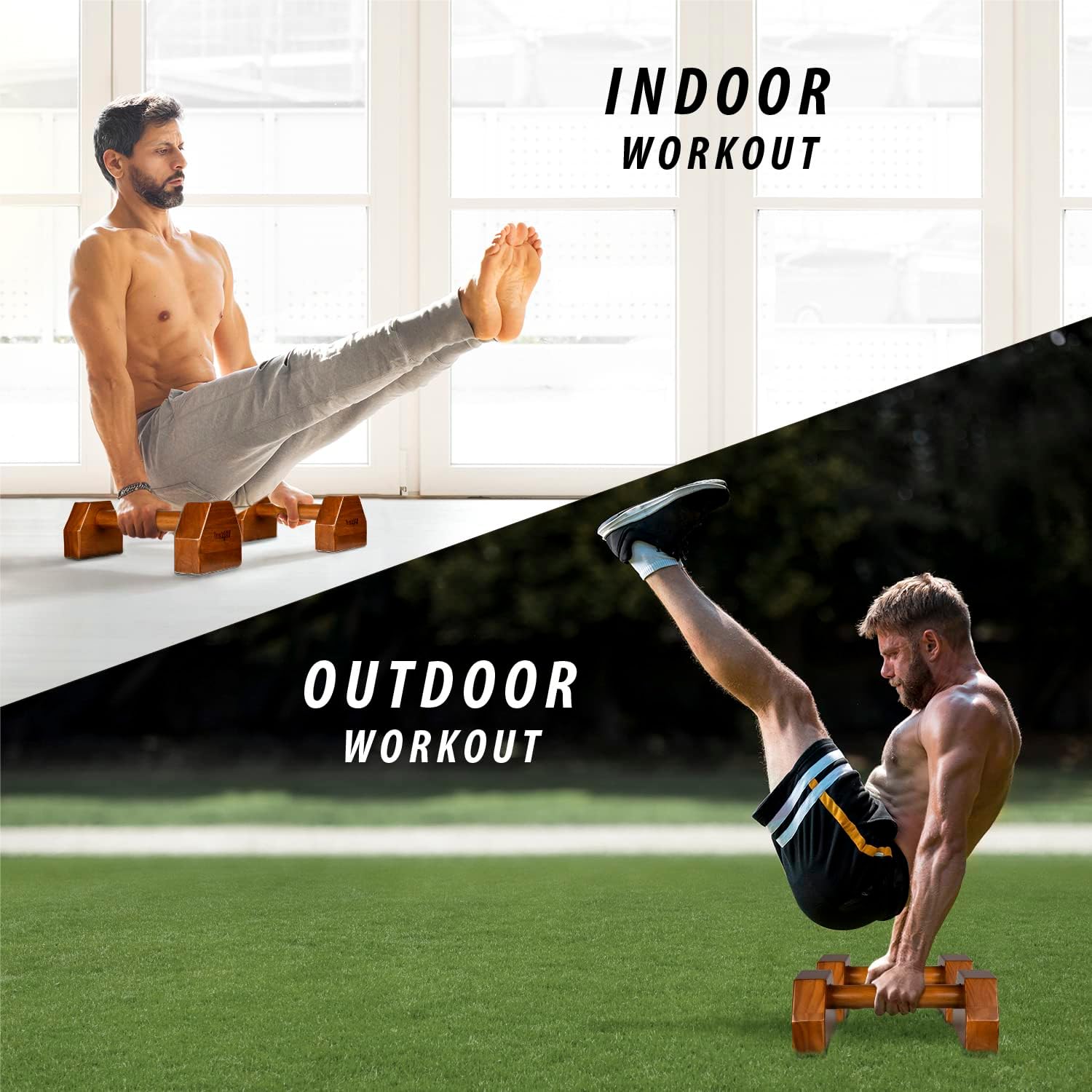 Yes4All Steel/Solid Wood Push Up Stand Parallel Bars Parallettes Non-slip Rubber Feet For Floor Use, Supports Calisthenics Exercises and Upper Body Strength Workouts Perfect For Men And Women - Image 6