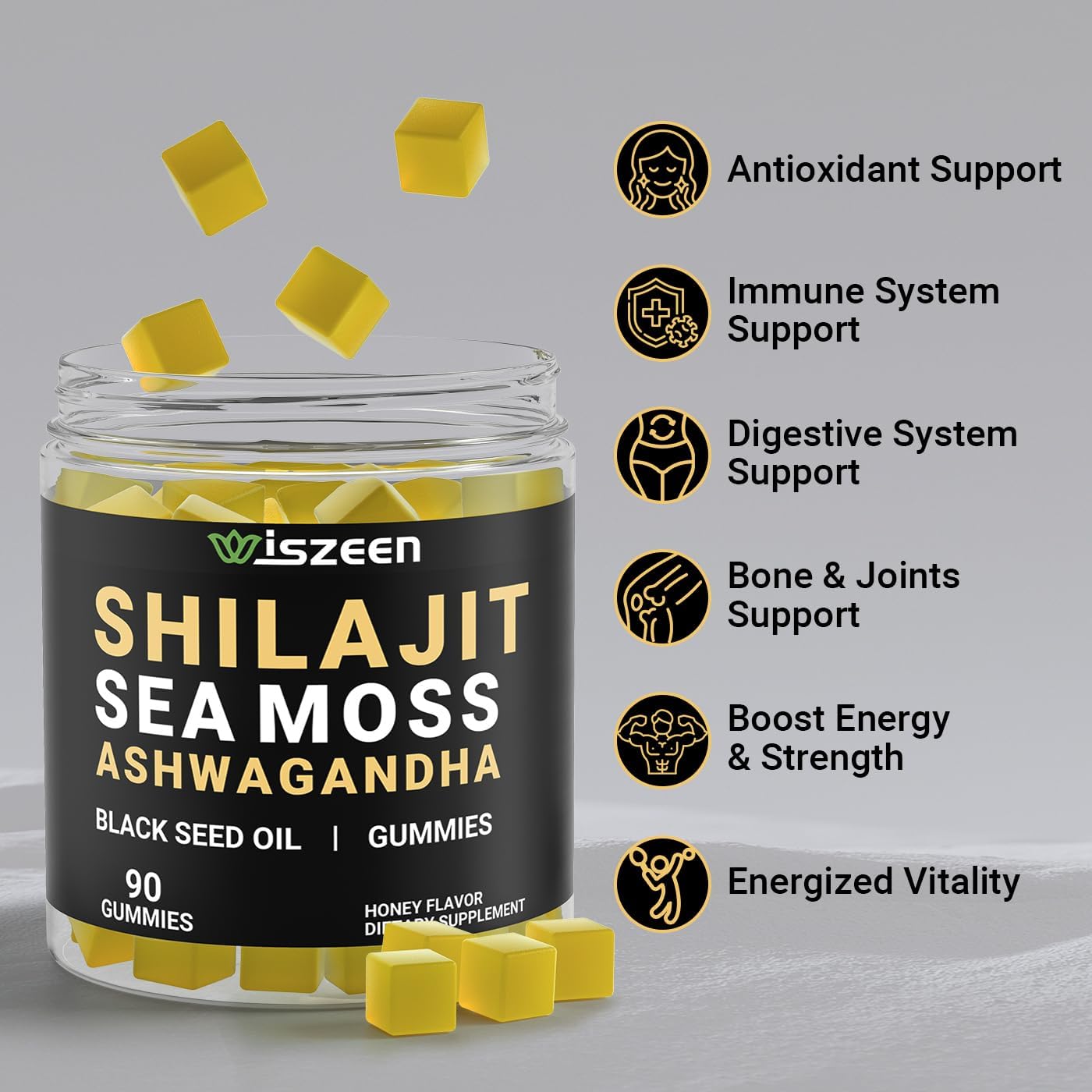 Shilajit Ashwagandha Sea Moss Gummies with Black Seed Oil - Ashwagandha + Shilajit + Sea Moss + Black Seed + Burdock - All in 1 Supplements for Energy, Immune Support - Image 4