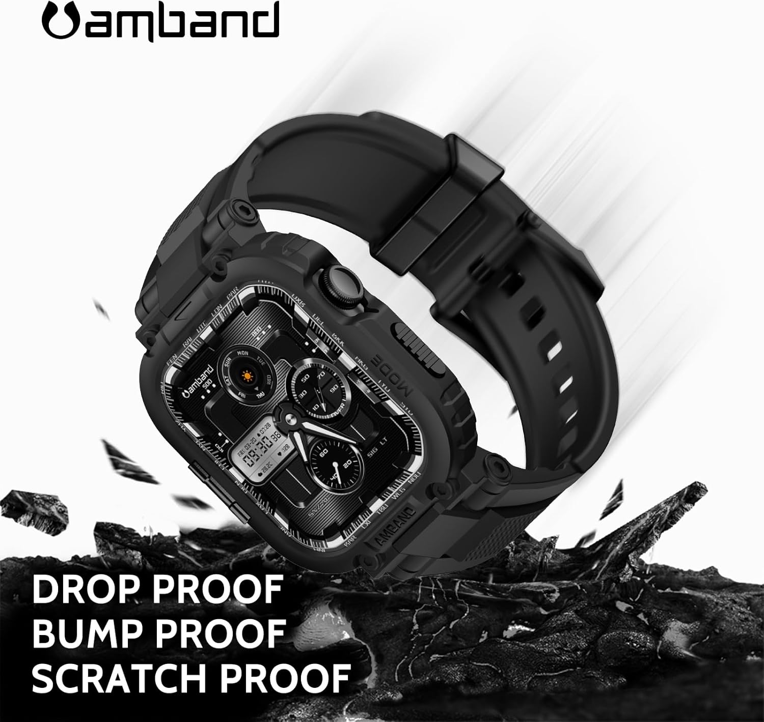 amBand Bands Case Compatible with Apple Watch Series 10 46mm for Men, M1 Sport Rugged Heavy Duty Cover Tactical Strap Military Grade Protective Bumper Protector for iWatch 46 mm Men, Black - Image 4
