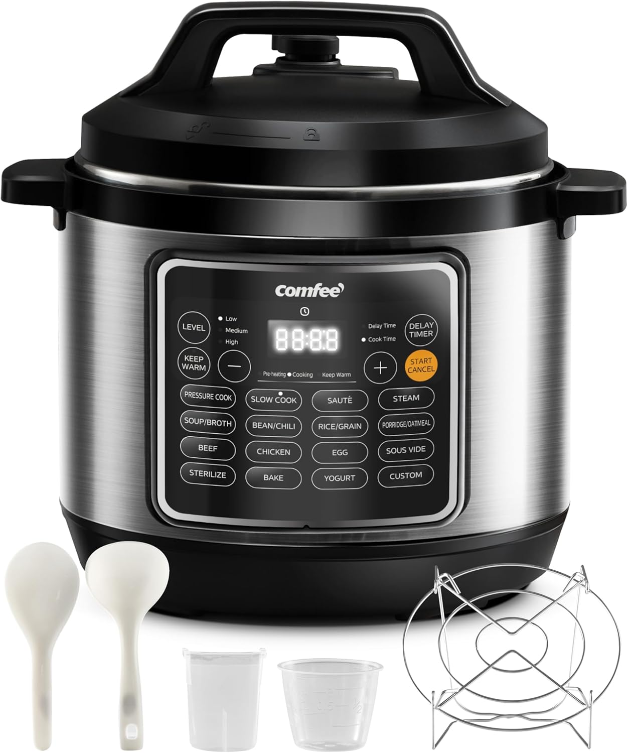 COMFEE’ Pressure Cooker 8 Quart with 16 Cooking Functions, Olla de Presion Non-Stick Pot Yogurt Maker Rice Cooker Slow Cooker Sauté Steamer, Healthy Ceramic Inner Pot - Image 2