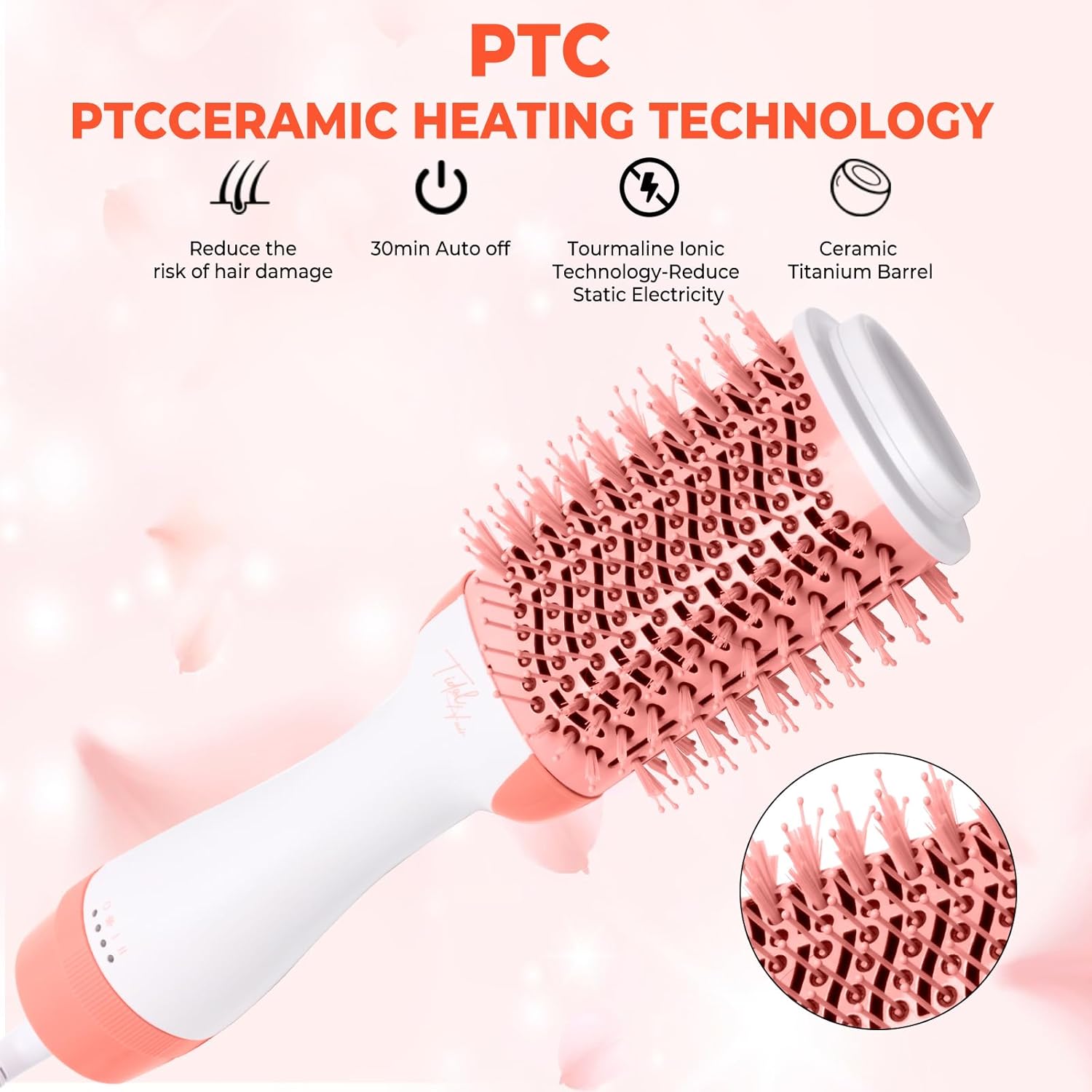Hot Air Brush 4 in 1 Hair Dryer Brush,One Step Hair Dryer,Styler,Volumizer,Hair Curler,Negative Ion Anti-frizz Ceramic Titanium Barrel Hot Air Brush Hair Straightener Brush Pink White - Image 7