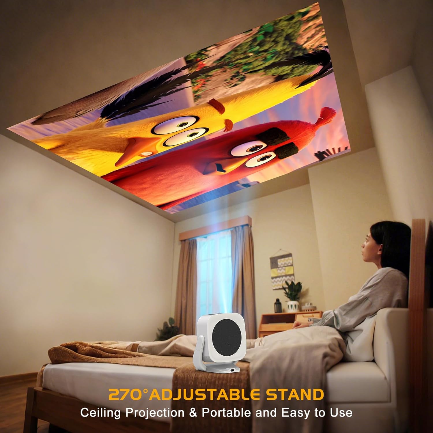 【Built-in Apps】Android Smart Projector with Electric Focus & Auto Keystone, Native 1080P Movie Projector with WiFi and Bluetooth, 270° Rotatable Portable Outdoor Projector for Phone/Laptop/HDMI/USB - Image 7