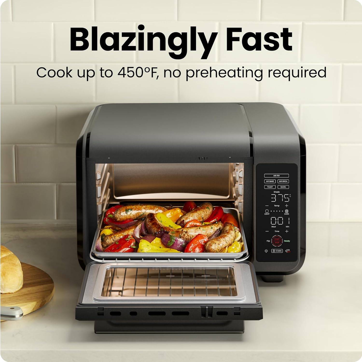 Chefman Air Fryer Toaster Oven Combo, 15 Qt. Countertop Oven for Quick & Healthy Meals, Bake, Broil, Air Fry, Toast, and Bagel Functions, 450°F Max Temp, 4 Slice Toaster Oven Air Fryer Combo – Black - Image 3