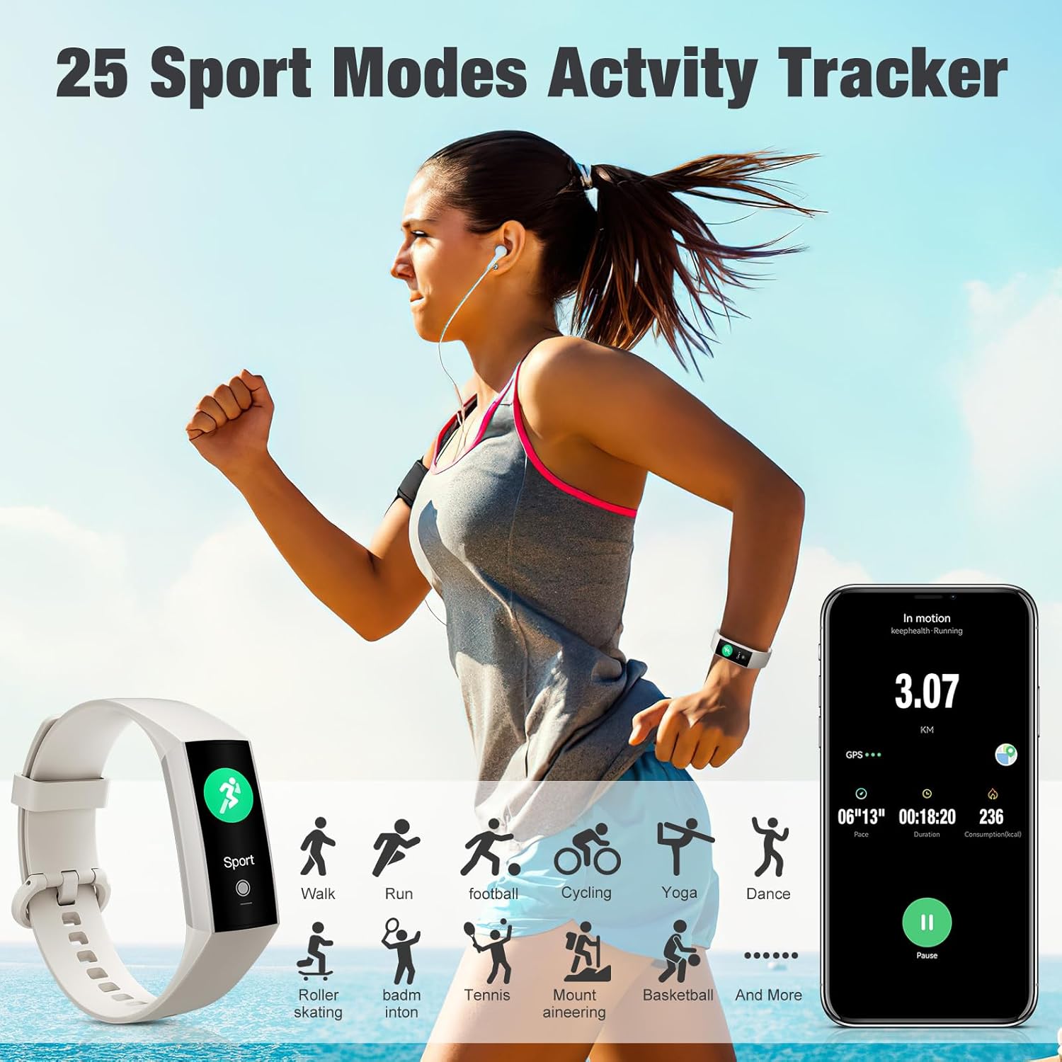 Fitness Tracker with Heart Rate Blood Oxygen Blood Pressure Sleep Monitor,1.10''AMOLED Touch Color Screen,IP67 Waterproof Activity Tracker,Step Counter for Walking for Women Men (Beige) - Image 5