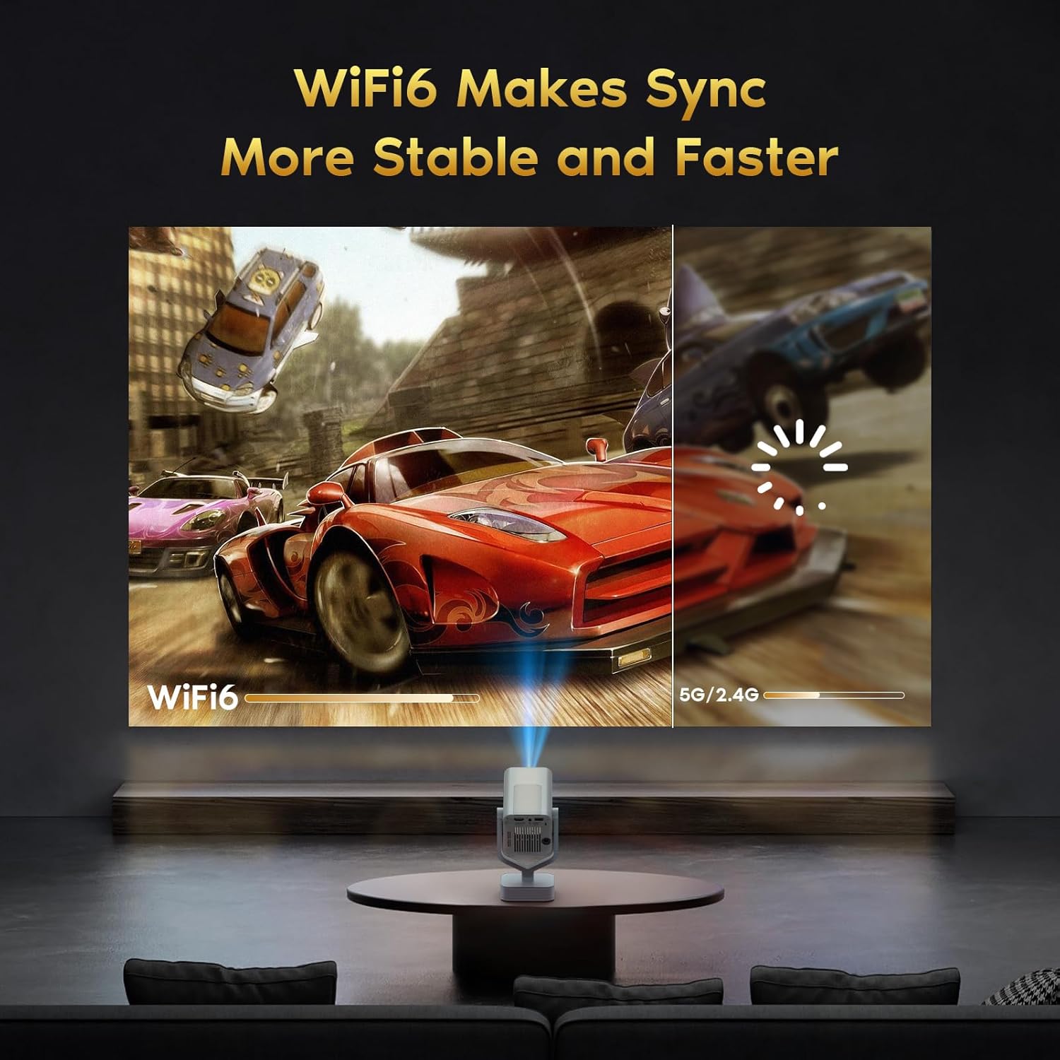 【Electric Focus】Mini Projector with WiFi and Bluetooth, 270° Adjustable Movie Projector, 1080P Support Portable Projector for Phone/PC/Game Player, Auto Vertical Correction, 50% Zoom - Image 5