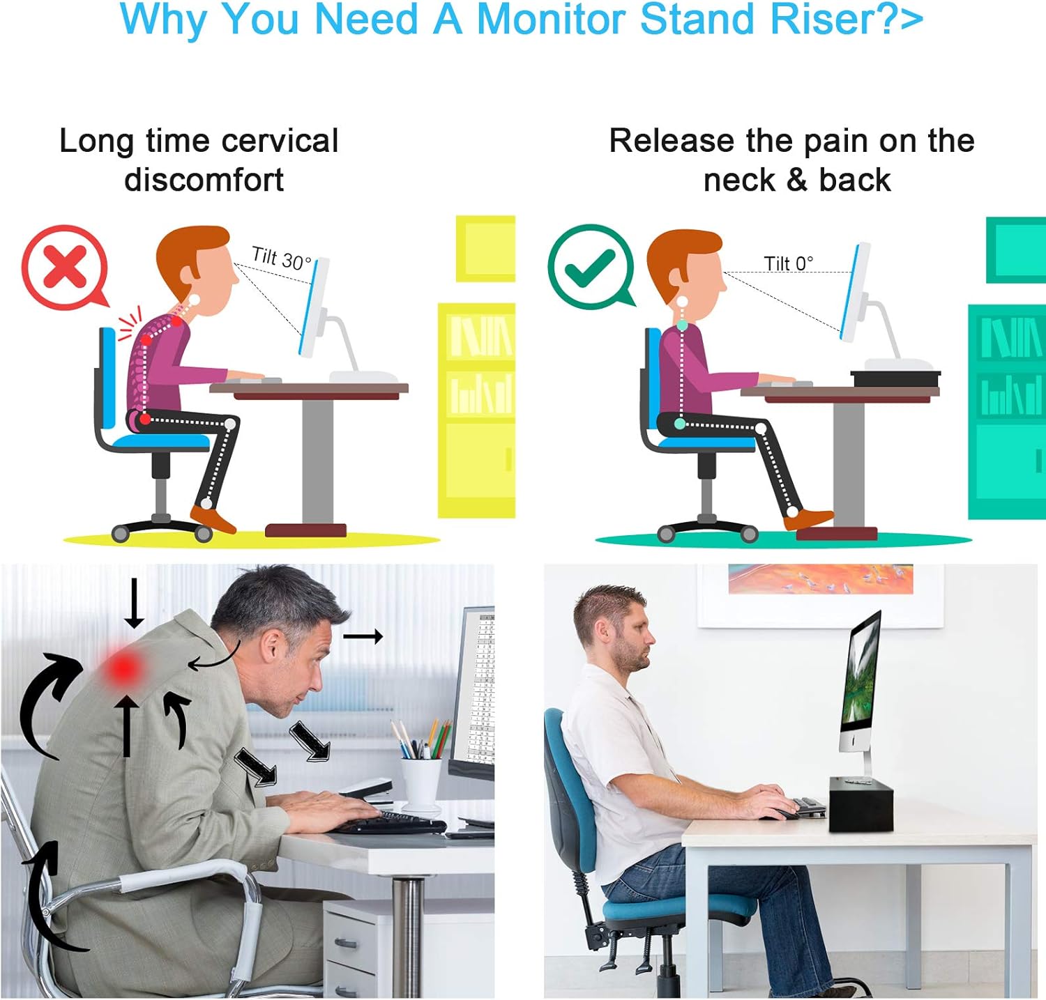 Marbrasse Monitor Stand Riser, 16.5 Inch 2 Tier Computer Printer Shelf Stand for Laptop Computer Screen Storage, Desktop Stand with Phone Holder and Cable Management Black - Image 7