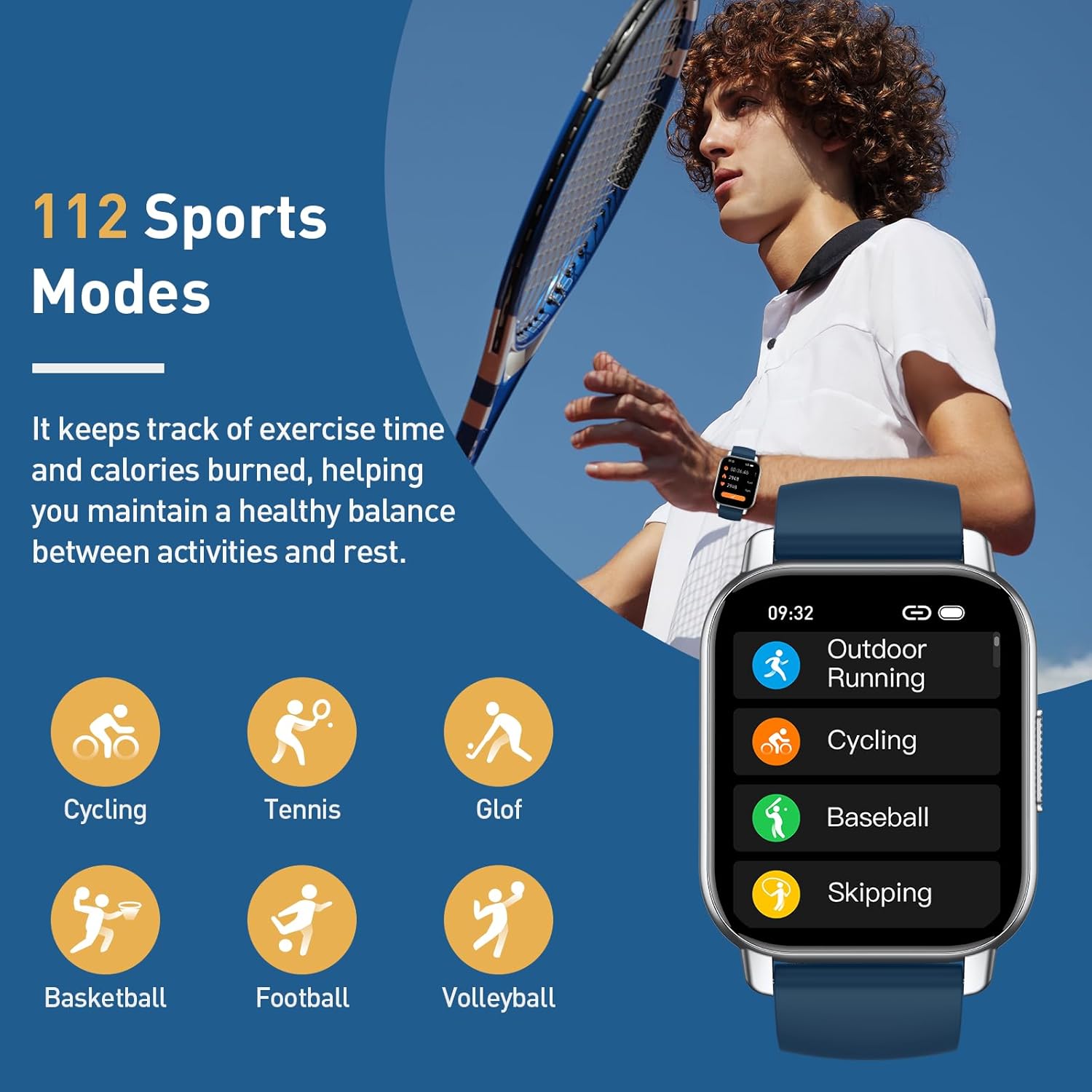 Smart Watch for Men Women, 1.85” Smartwatch (Answer/Make Calls), 112 Sports Modes Fitness Watch, IP68 Waterproof Watches Heart Rate/Sleep Monitor, Pedometer, Activity Tracker for Android iOS, Blue - Image 6