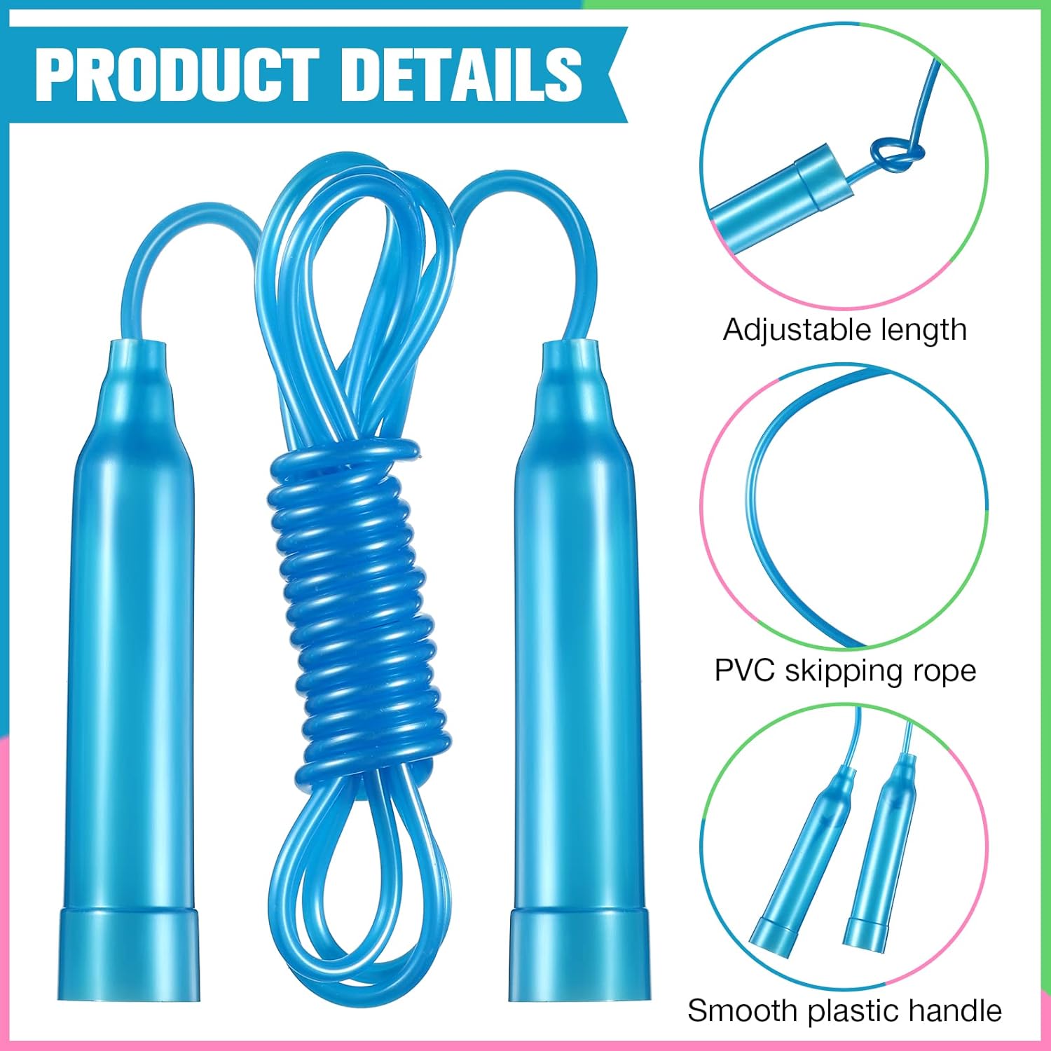 Yunsailing 30 Pcs Colorful Jump Ropes Bulk Plastic Jump Ropes for Kids 7.5 ft AdjustableJ umping String Outdoor Speed for Sports Birthday Party Activities (Multicolor) - Image 3