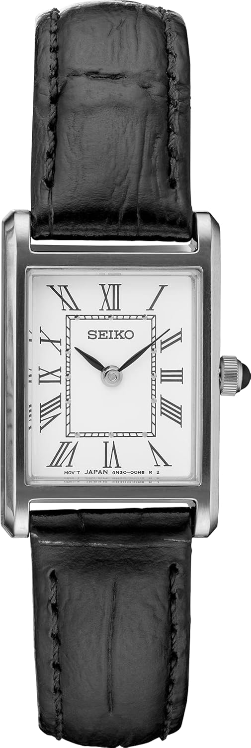 SEIKO Essentials Watch for Women - Essentials - Water Resistant with Stainless Steel Rectangular Case and Leather Strap - Image 2