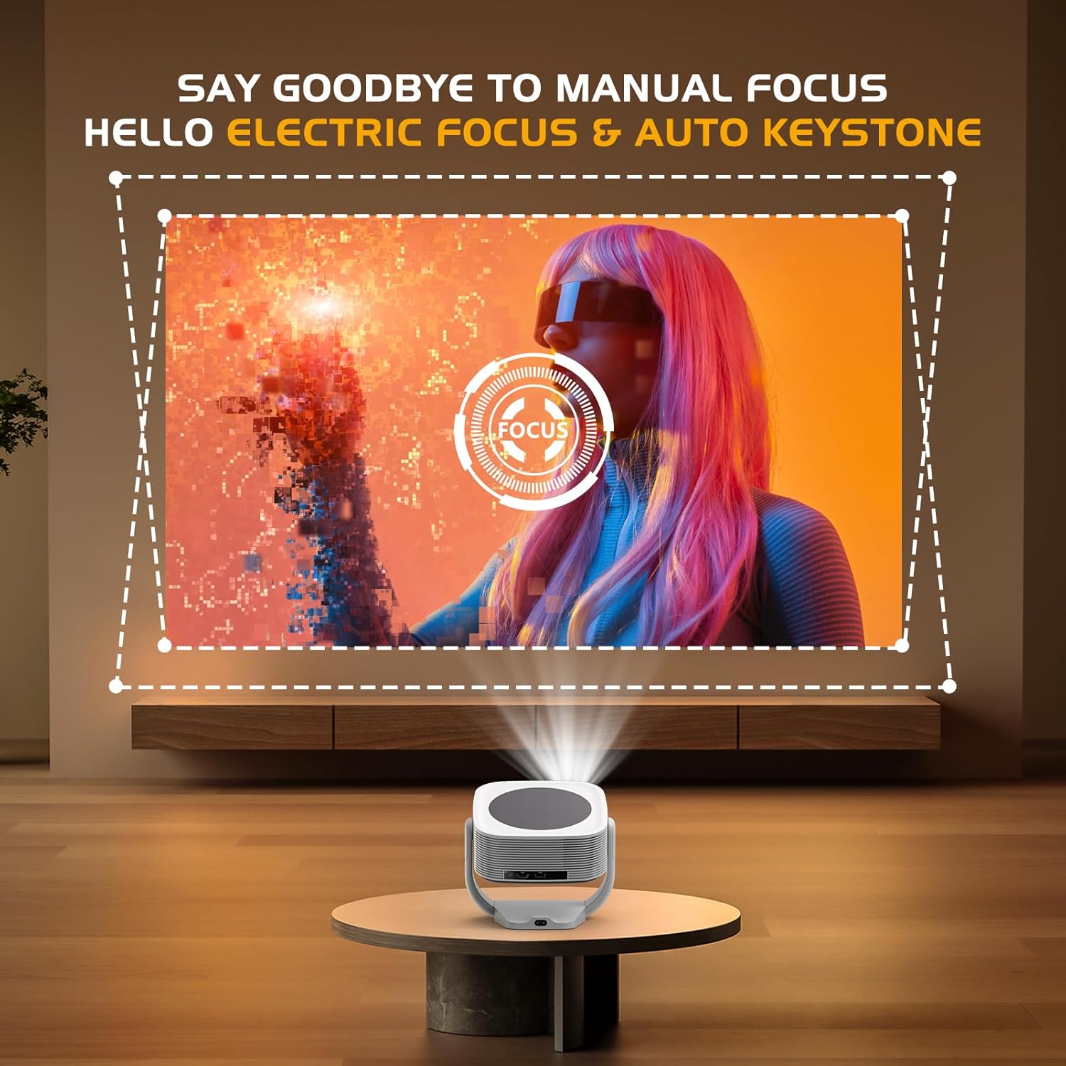 【Built-in Apps】Android Smart Projector with Electric Focus & Auto Keystone, Native 1080P Movie Projector with WiFi and Bluetooth, 270° Rotatable Portable Outdoor Projector for Phone/Laptop/HDMI/USB - Image 6