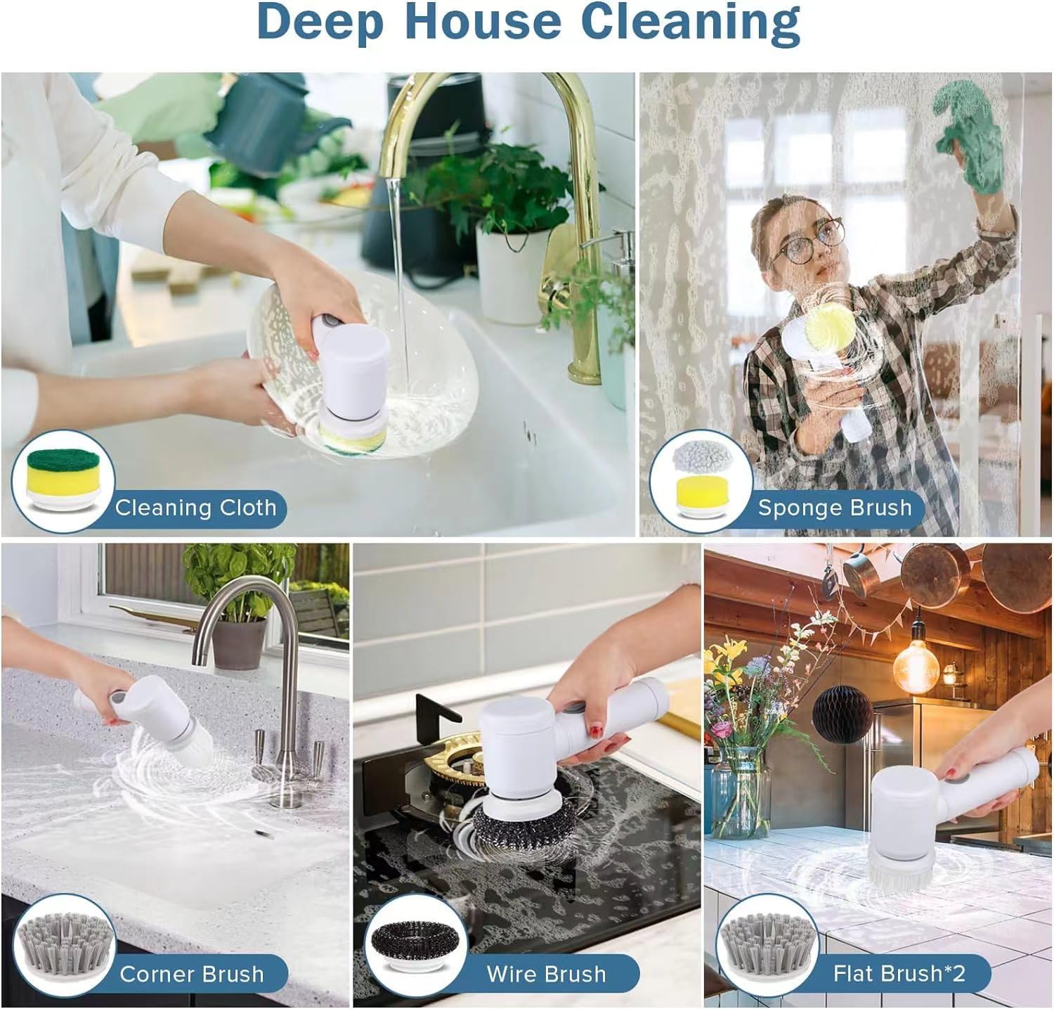 Electric Spin Scrubber - Shower Scrubber,Bathroom Scrubber Electric,for Cleaning Tub, Floor, Tile, Window, Sink, Kitchen Cleaning with 6 Electric Cleaning Brush Head (6) - Image 9