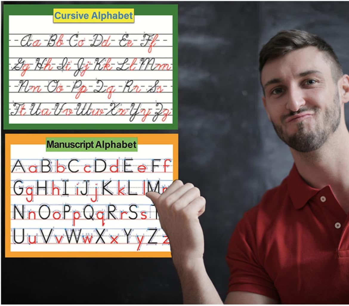 2 Pcs/set 26 Alphabet Cursive Training & Manuscript Chart for Classroom Decora | Classroom Organization learning posers for Kids -A4 - Image 7