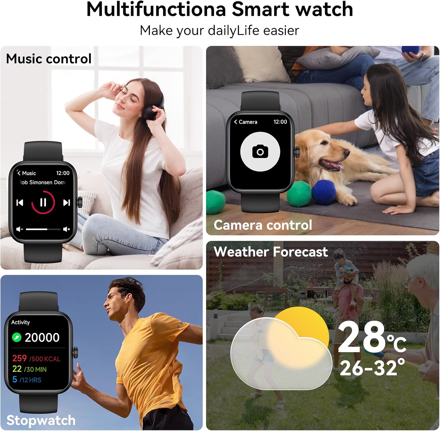 Smart Watch for Men Women, Alexa Built-in Fitness Tracker with Call Function & 1.83" HD Touchscreen, Heart Rate/Sleep Monitor, 100 Sport Modes, IP68 Waterproof, iOS Android Compatible - Image 7