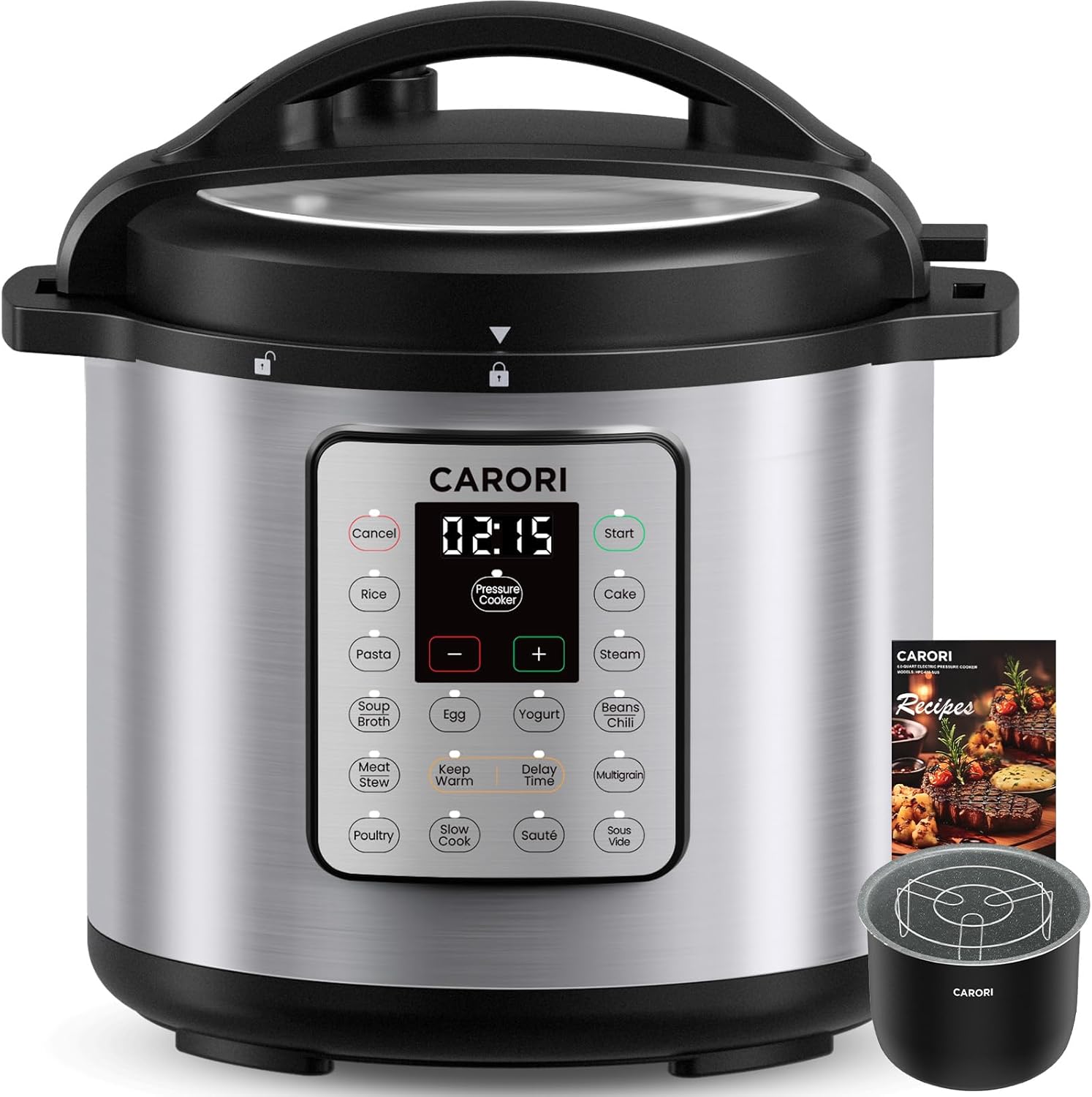 1200W 12-in-1 Electric Pressure Cooker 8Qt, Stainless Steel Pressure Cooker, Slow Cook Rice Cooker Steamer Sauté, Yogurt Maker, Warmer & Sterilizer with Recipe, Safer Venting Design, Sliver - Image 2