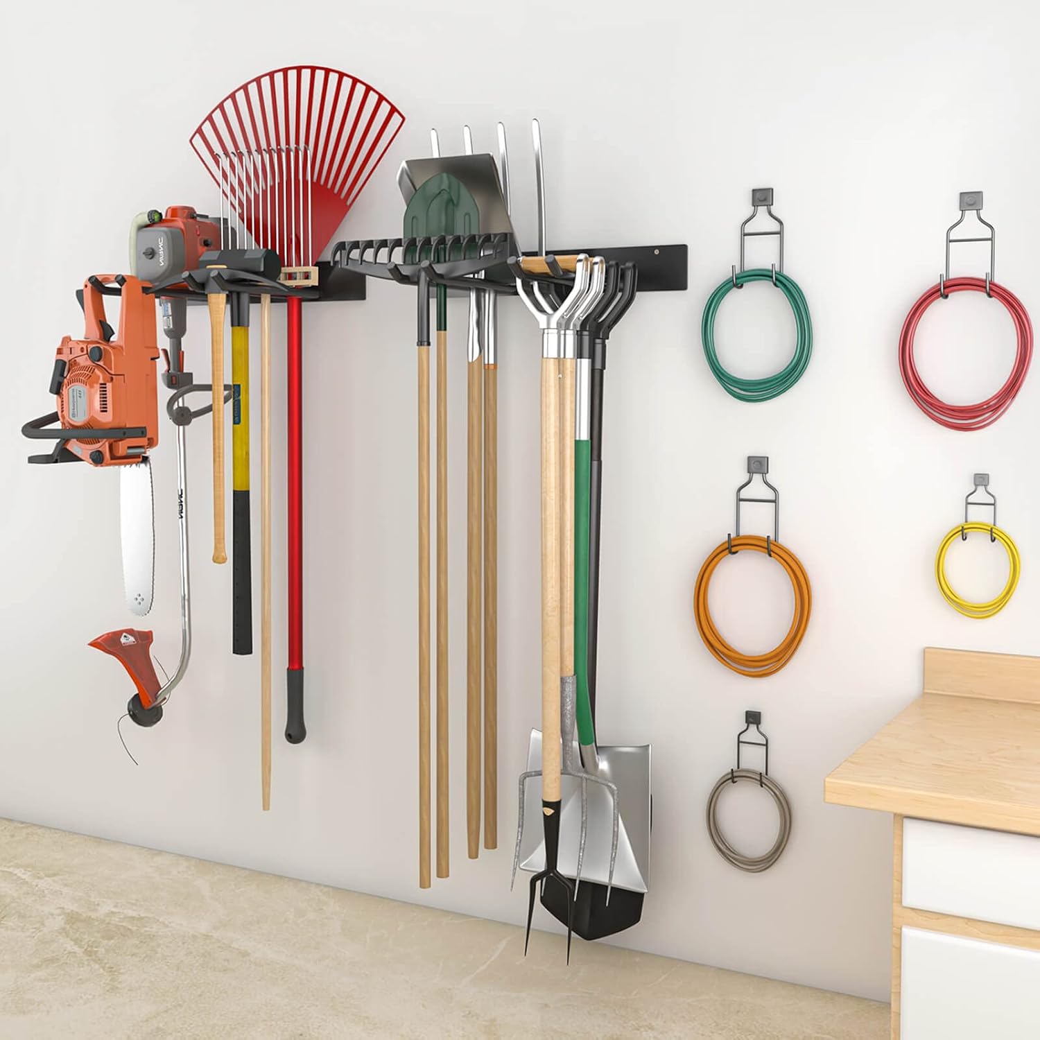 Godboat Garage Storage, Garden Tool Organizer, 4 Hooks Yard Organization, Garage Shelving Wall Mount, Heavy-Duty Garage Organizer, Cool Gadgets & Gifts for Dad, Men, Fathers Day, Max Load 320 Lbs - Image 5