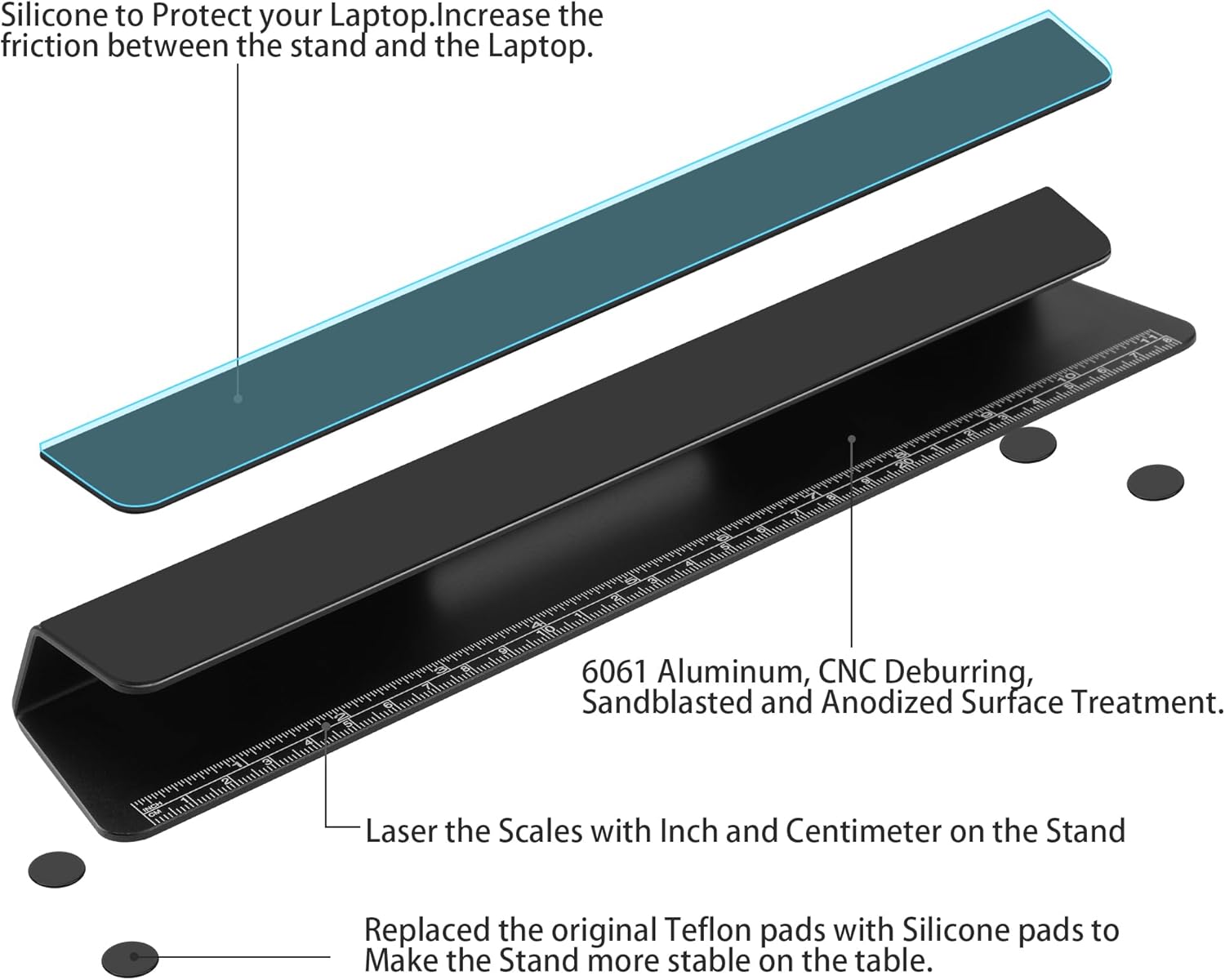 Laptop Cooling Stand Aluminium- Improved Cooling, Ergonomics, Stability, and Versatility - Compatible with MacBook and All Laptop, with Ruler - Image 3