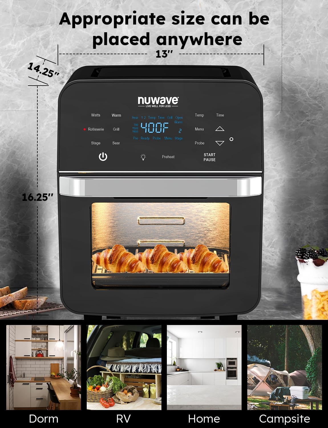 Nuwave Brio Air Fryer Oven, 15.5Qt X-Large Family Size, SS Rotisserie Basket &Skewer-Kit, Reversible Ultra Non-Stick Grill/Griddle Plate, Powerful 1800W, Integrated Smart Thermometer,Black - Image 9