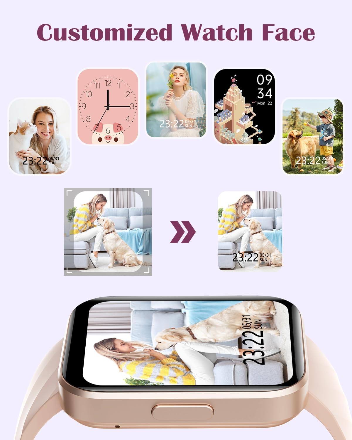 RUIMEN Smart Watches for Women Men (Answer/Make Calls) Compatible with iPhone/Android Phones, 1.85" HD Screen Fitness Tracker Heart Rate Monitor 100+ Sports Tracker Watch Waterproof (Pink) - Image 8