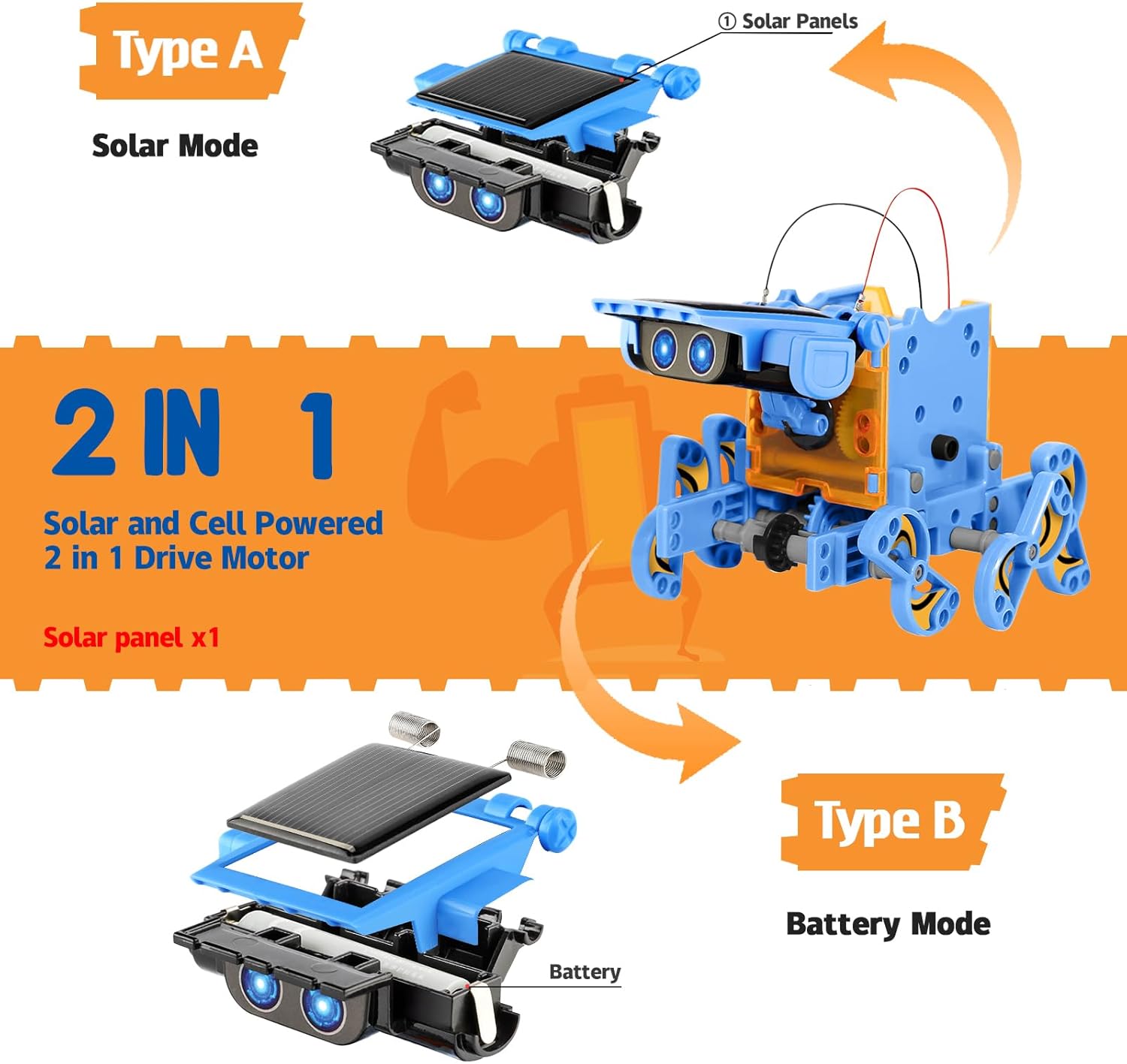 Sillbird STEM 12in1 Solar Robot Toys for Ages 8-13, Solar and Cell Powered Dual Drive Motor DIY Building Science Educational Kit, Gift for Kids 8 9 10 11 12 13 Years Old - Image 4