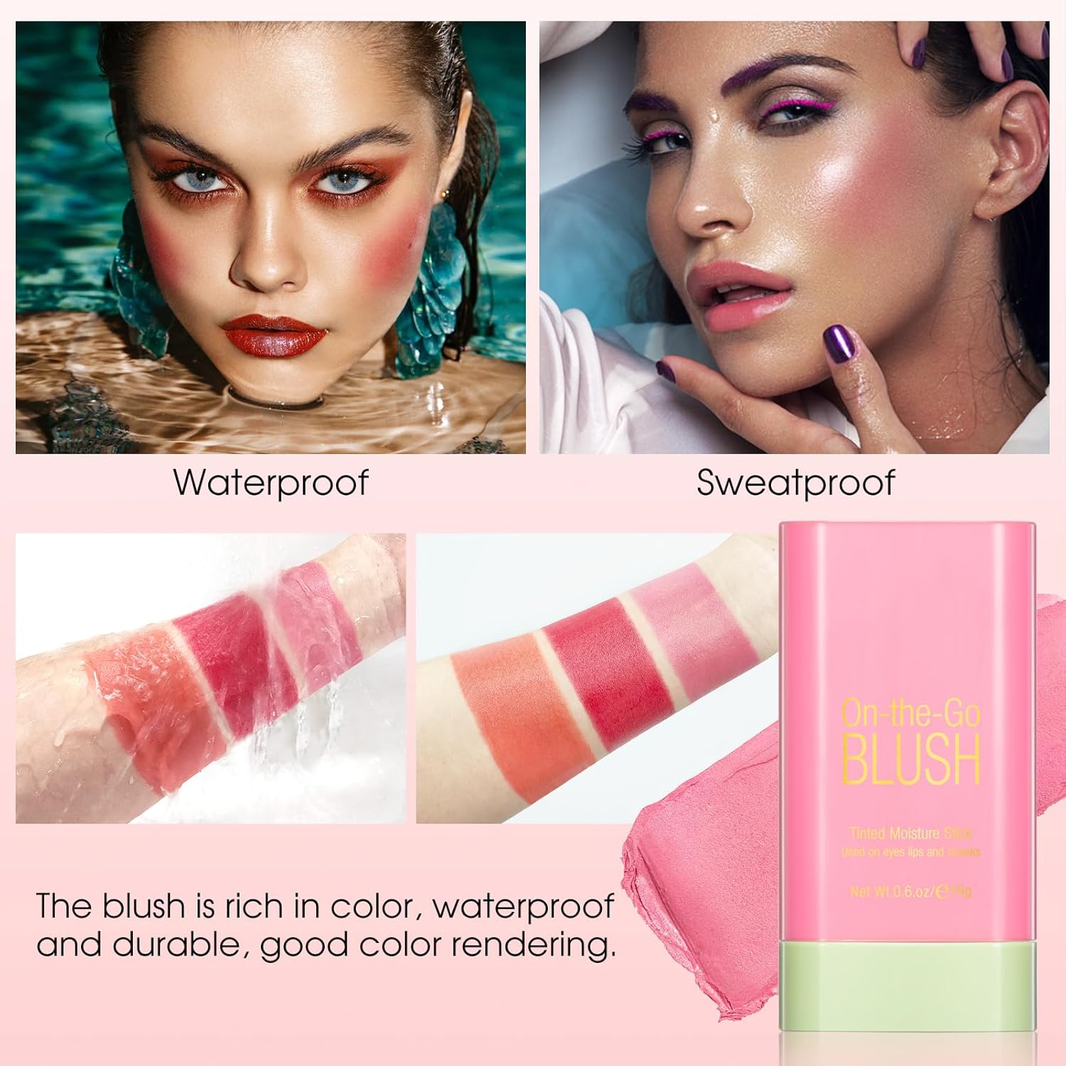 Blush Stick for Cheeks - Cream Makeup Blush Wand, Solid Moisturizer Stick for Cheeks Tint, Natural Blendable Waterproof Korean Matte Long-Lasting Smooth Blushes (#01 Shy Pink) - Image 6
