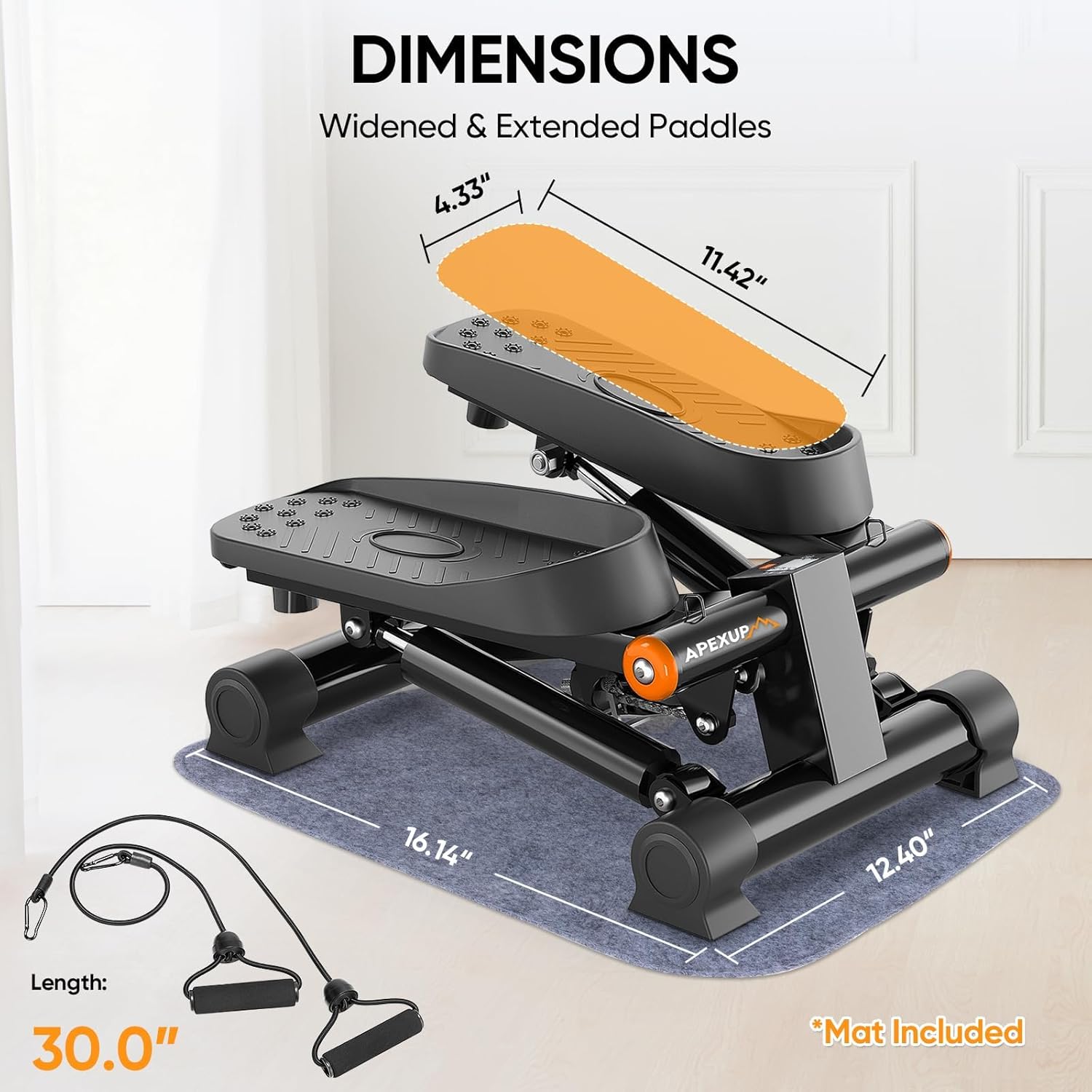 APEXUP Steppers for Exercise at Home, Stair Stepper with Resistance Bands and Mat, 330LBS Loading Capacity Mini Stepper with LCD Monitor for Full Body Workout Cardio - Image 5
