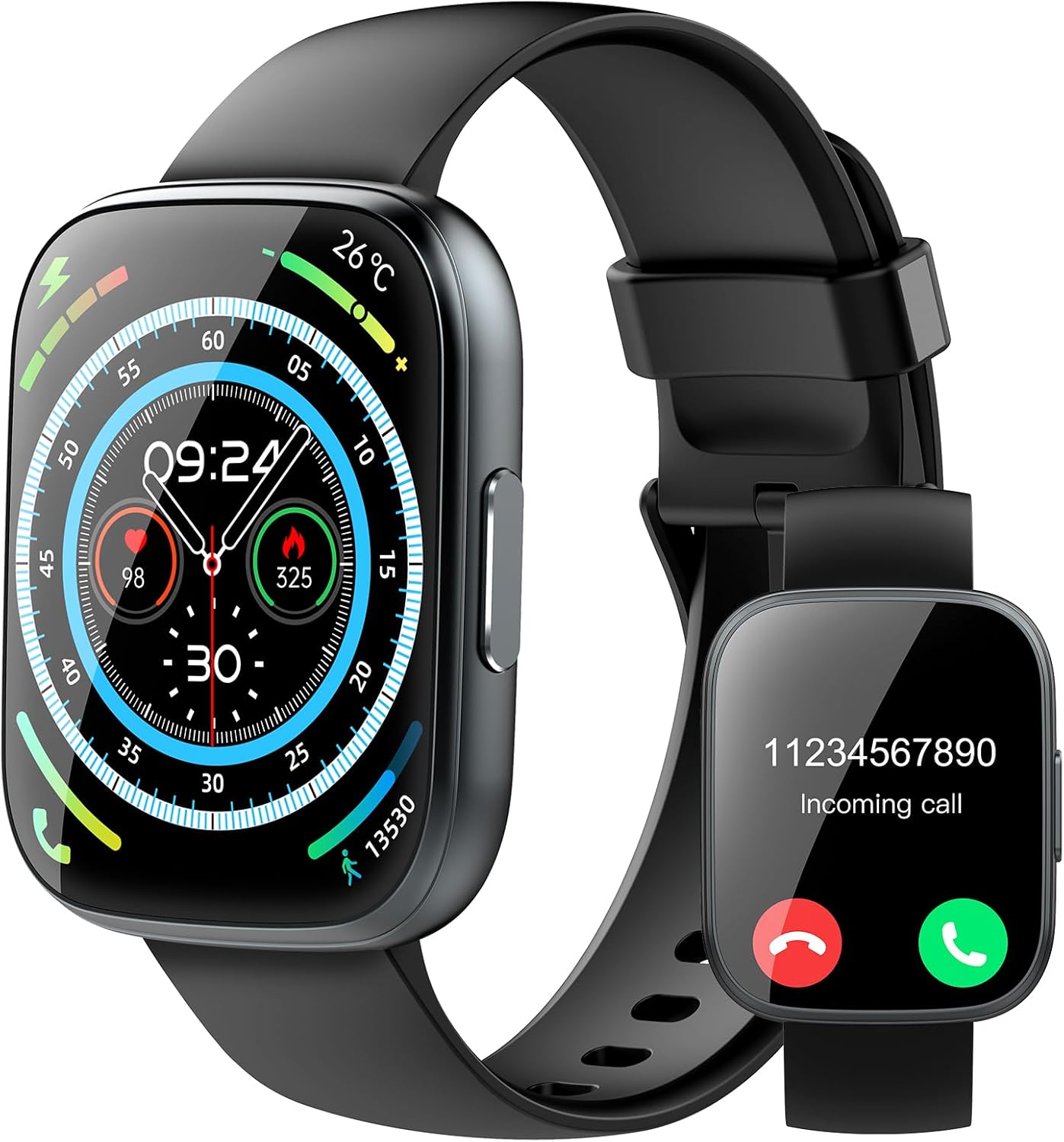 Smart Watch for Men Women(Answer/Make Calls), 1.95" HD Touch Screen Fitness Watch with Sleep Heart Rate Monitor, 110+ Sports Modes, IP68 Waterproof Activity Trackers Compatible with Android iOS, Black - Image 2