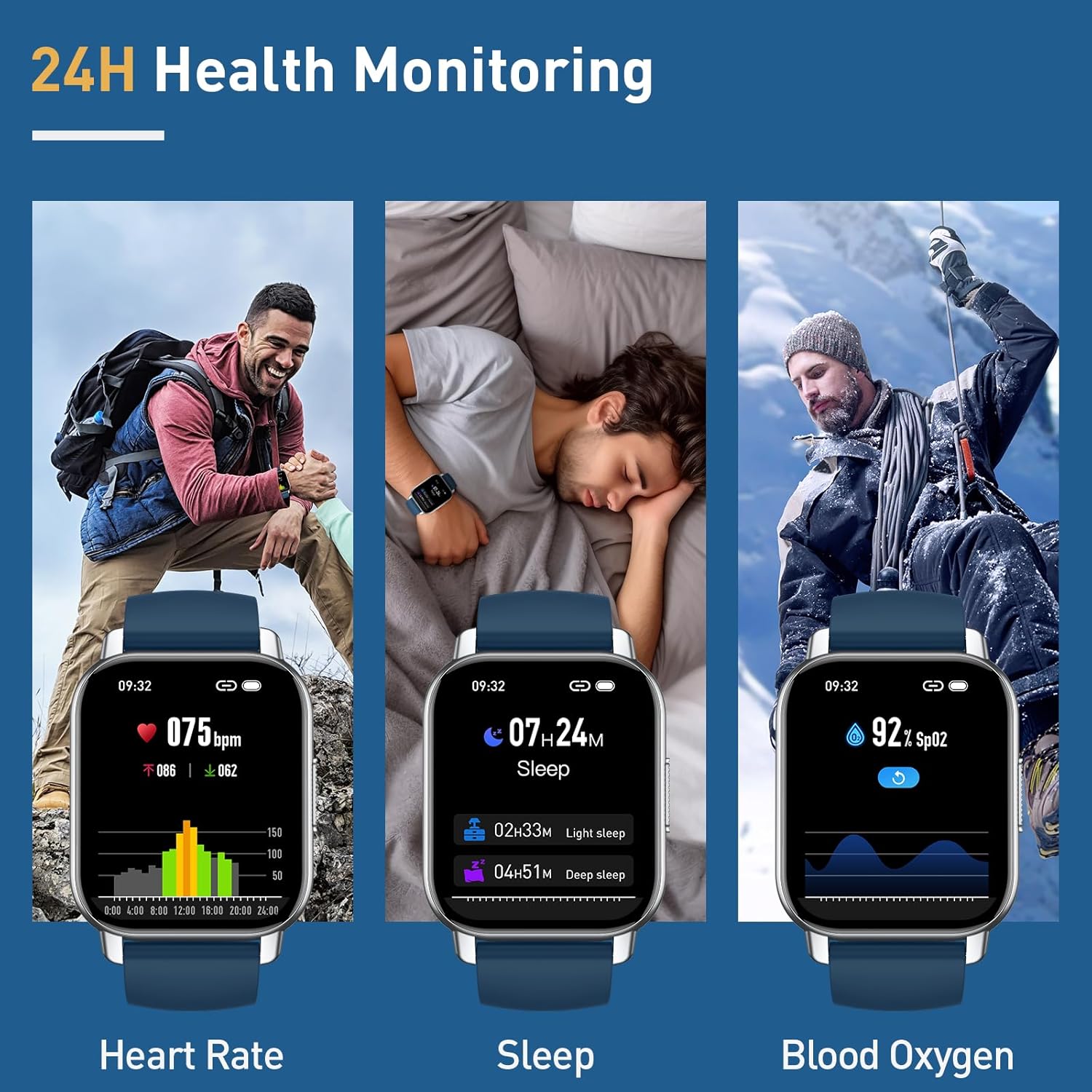 Smart Watch for Men Women, 1.85” Smartwatch (Answer/Make Calls), 112 Sports Modes Fitness Watch, IP68 Waterproof Watches Heart Rate/Sleep Monitor, Pedometer, Activity Tracker for Android iOS, Blue - Image 5