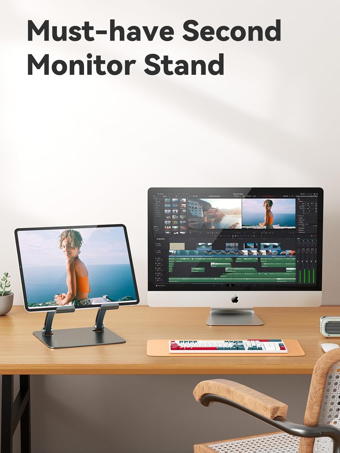 tounee Tablet Holder Stand, Dual Rod Adjustable Aluminum Desktop Stand, Compatible with 4.7-16.5" iPads, Surface Tablets, Portable Monitors, Kindle & More (Gray) - Image 5