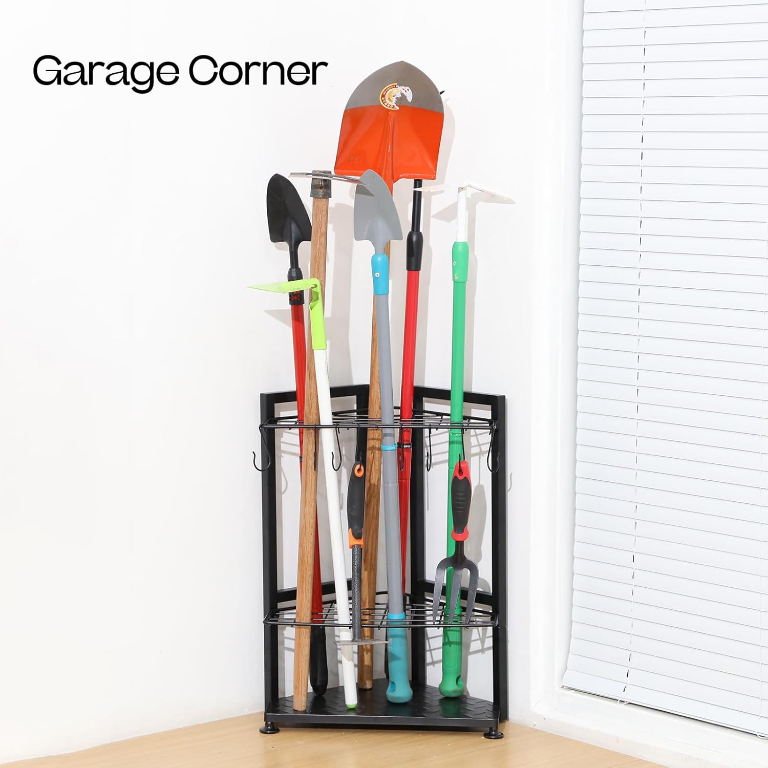 Garden Tool Organizer,Yard Tool Rack Heavy Duty,Free Standing for Garage Corner,Garage Organization,Garage Organizers and Storage,Garden Tool Holder for Lawn,Shed,Outdoor,Metal - Image 6