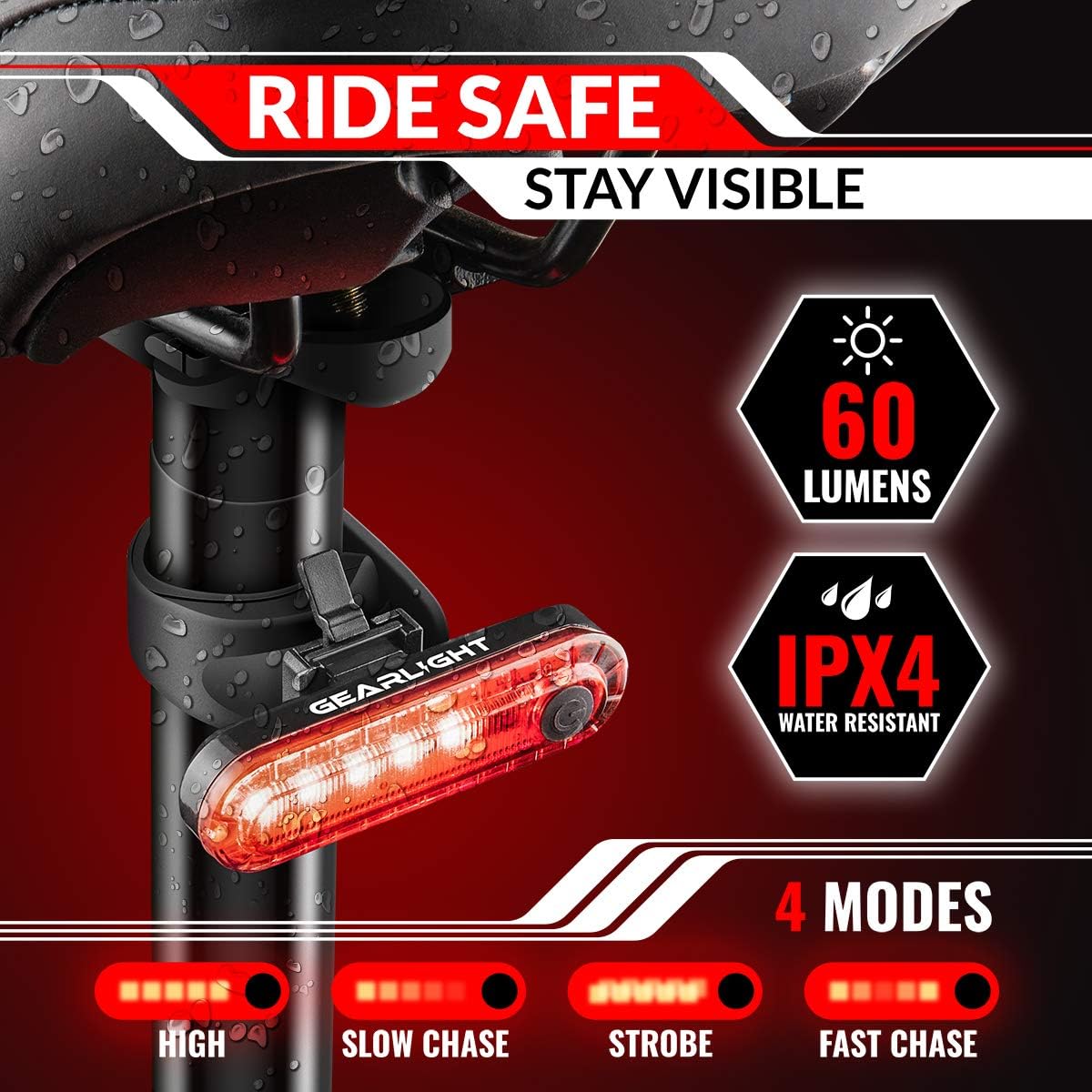 GearLight Rechargeable Bike Light, Bike Headlight and Tail Light Set, Powerful Front and Back Lights for Night Riding Safety, Night Riding Accessories, White Elephant Stocking Stuffer for Men - Image 5