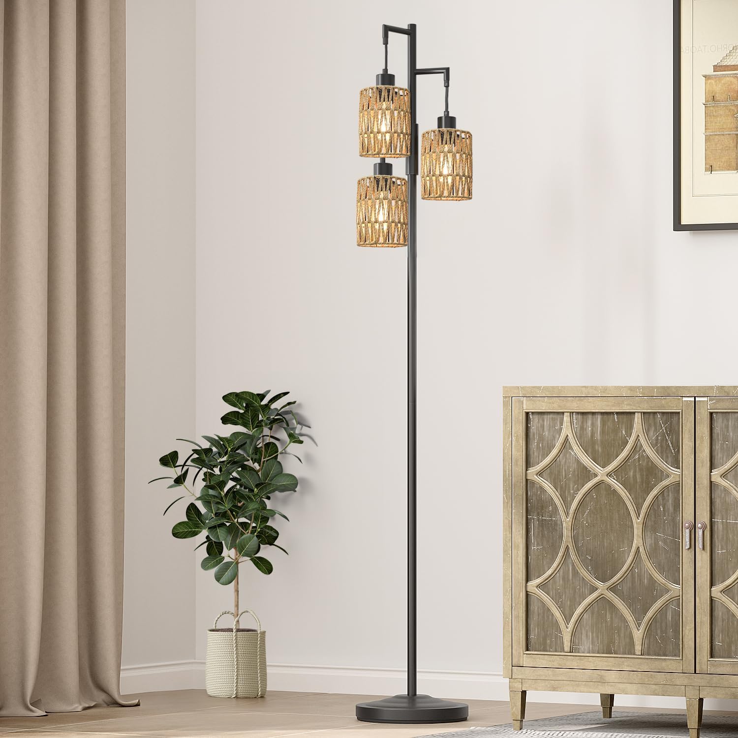 Oneach 68" Floor Lamps for Living Room, Stepless Dimmable Boho Floor Lamp with 3 Bulbs, Tall Farmhouse Industrial Corner Standing Tree Lamp for Bedroom, Office, Study Room, Dining Room, Black - Image 7
