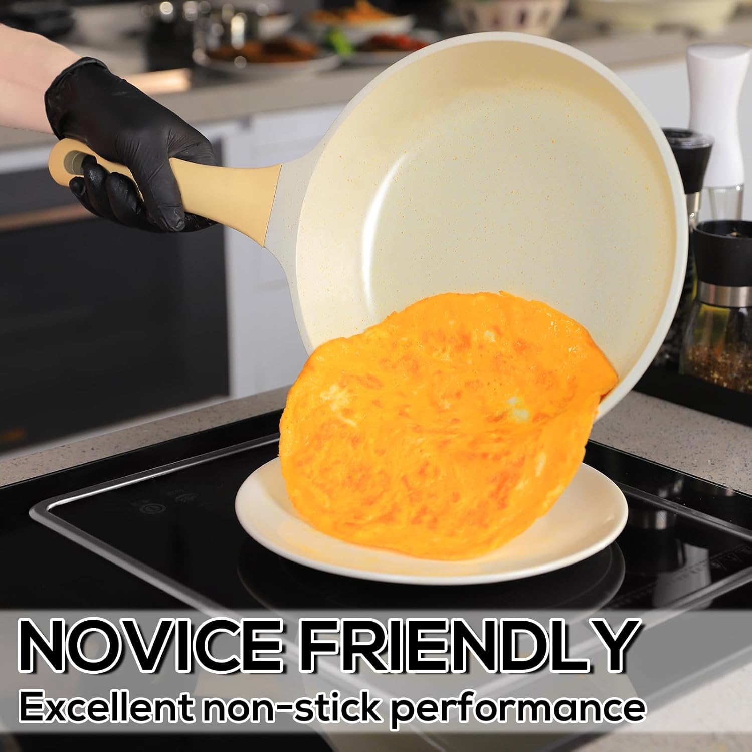 Romswi 23Piece Kitchen Cookware Set, Non Stick Pots and Pans Set, Induction Cookware with Utensil and Pan Protectors, White - Image 9