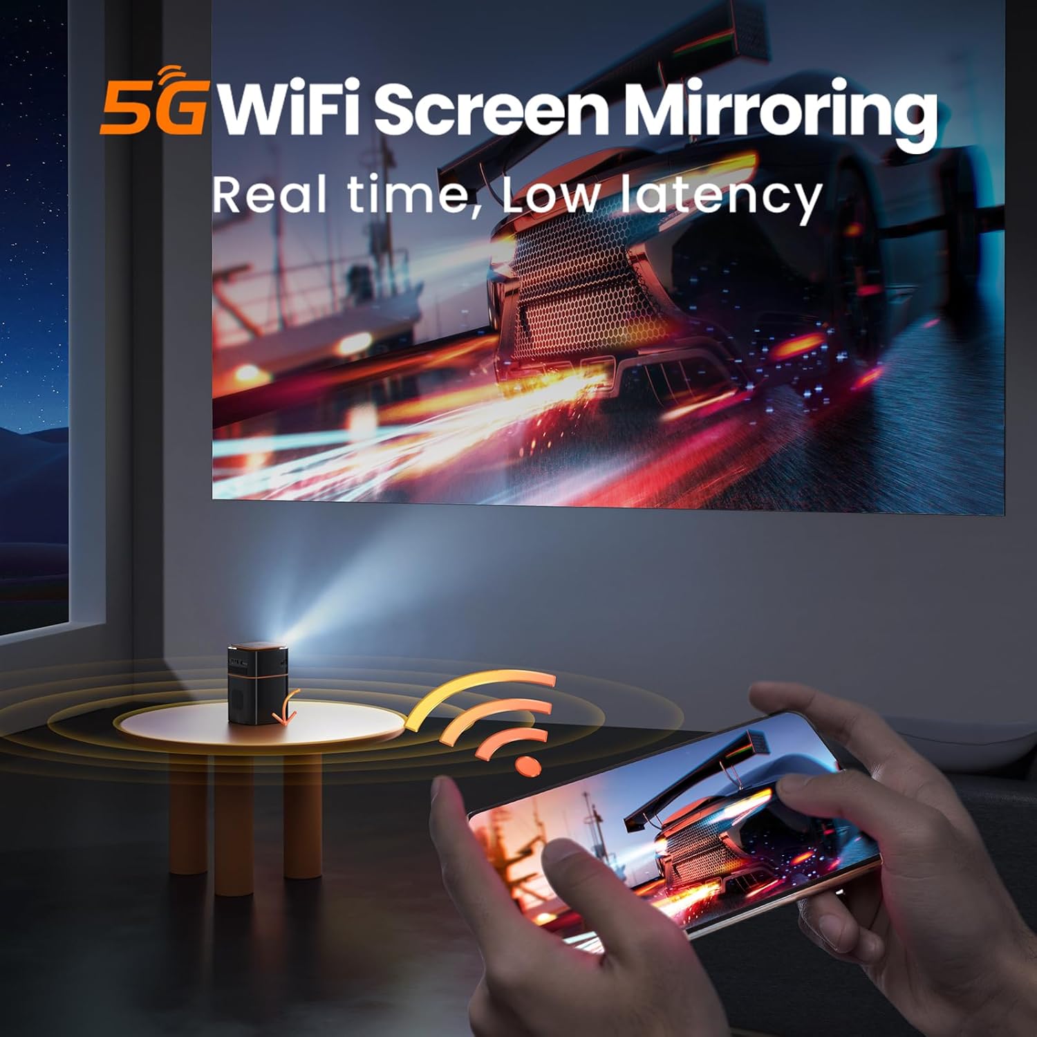 FATORK Mini Projector, 5G WiFi 6 Bluetooth Short Throw Projector, HD 1080P DLP Portable Projector with Rechargeable Battery, 1G Memory, Support Phone Laptop, Compatible with iOS/Android/HDMI/USB - Image 6