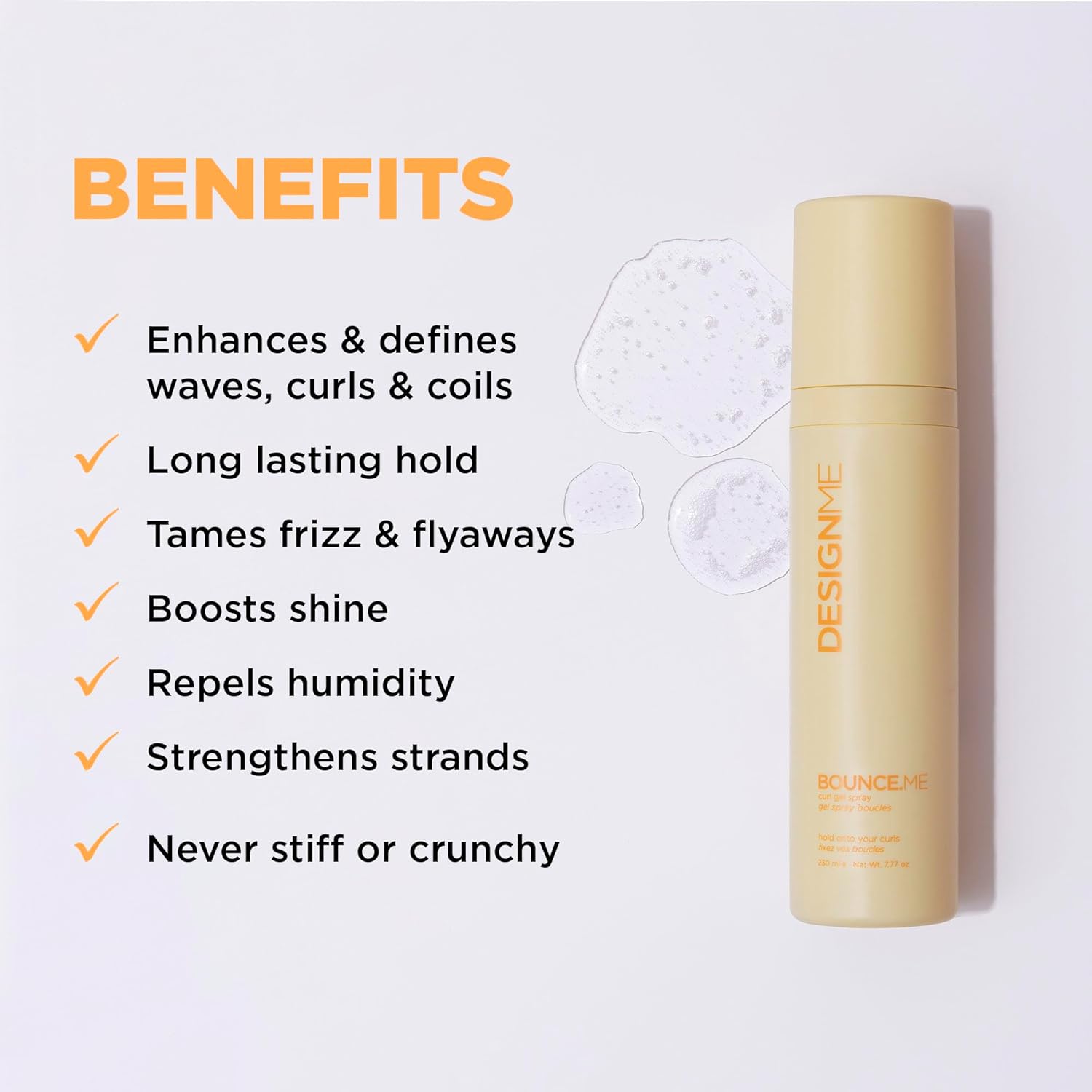 Design.Me BOUNCE.ME Curling Gel Spray | Frizz-Free Curl Defining Gel - Refresh Curls, Waves, Coils | Non-Crunchy, Non-Sticky Formula - Climate Control Styling, 7.77Oz - Image 3