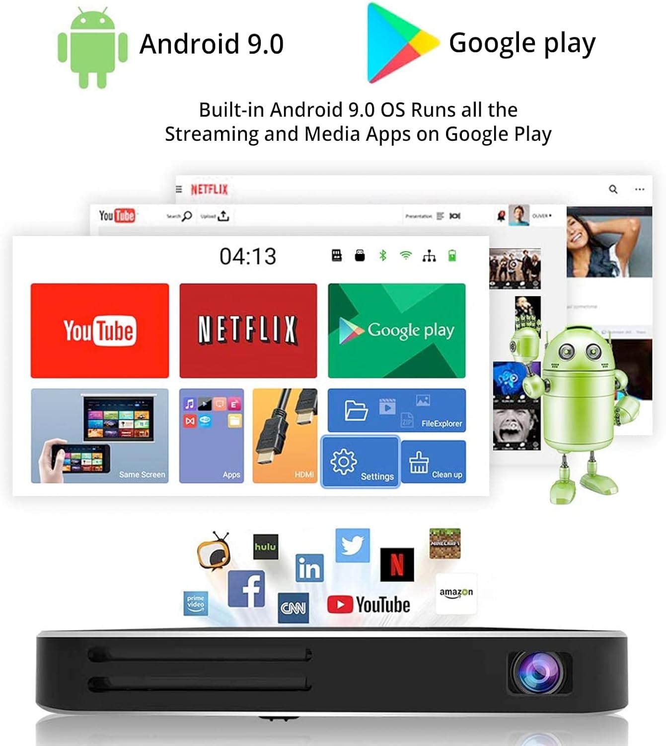 AKASO WT50 Mini Projector with WiFi and Bluetooth, 1080P DLP Portable Movie Projector Home and Outdoor, Built-in Battery & Android System, Cookie Projector for iPhone and Phone - Image 5