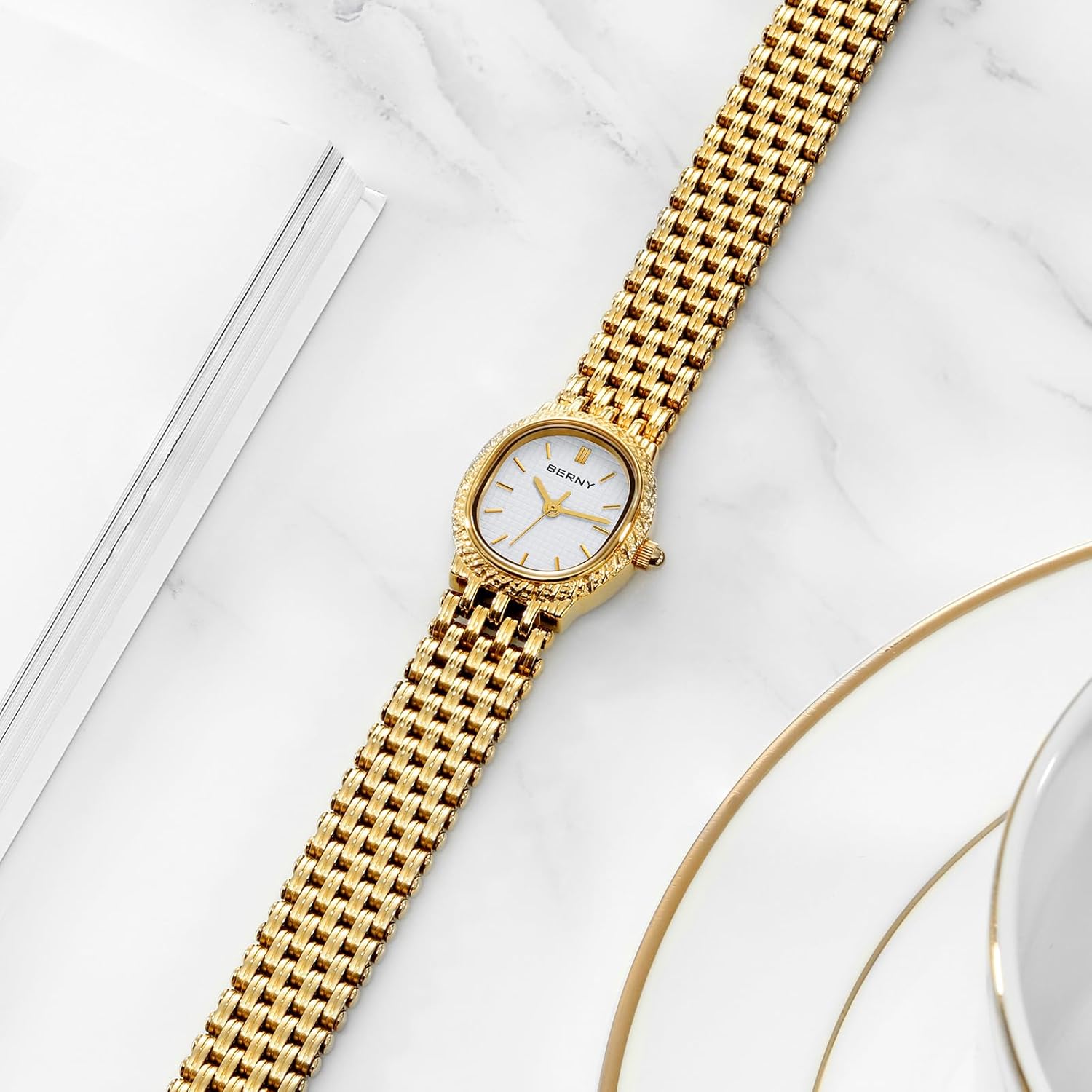BERNY Gold Watches for Women Vintage Bracelet Wrist Watch Luxury Small Ladies Oval Quartz Watch with Tools Included - Image 9