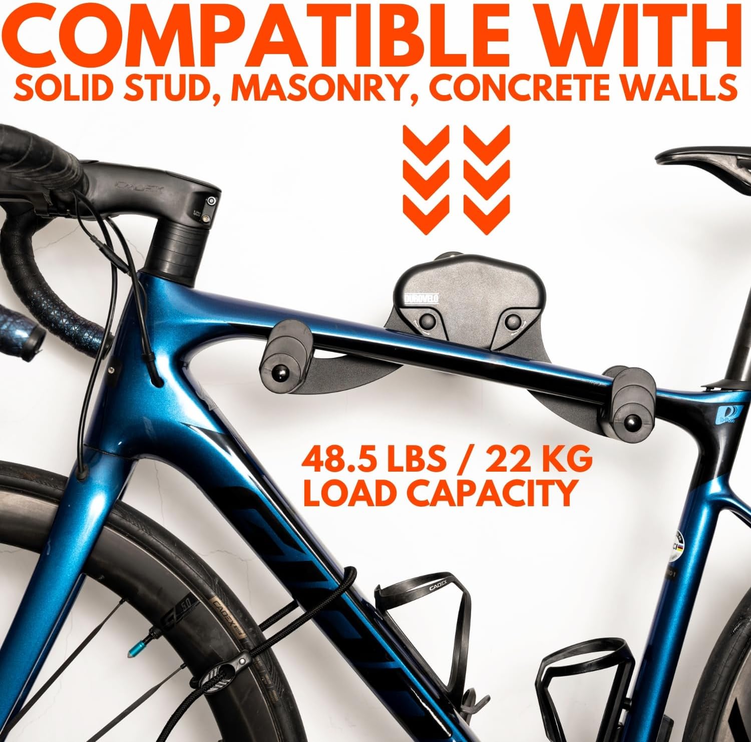 Bike Wall Mount - Horizontal Wall Hanger, Adjustable Design for Road, Mountain and Hybrid Bikes up to 48.5 lbs - Space-Saving Bike Rack for Garage or Apartment - Sturdy Indoor Bicycle Storage - Image 3
