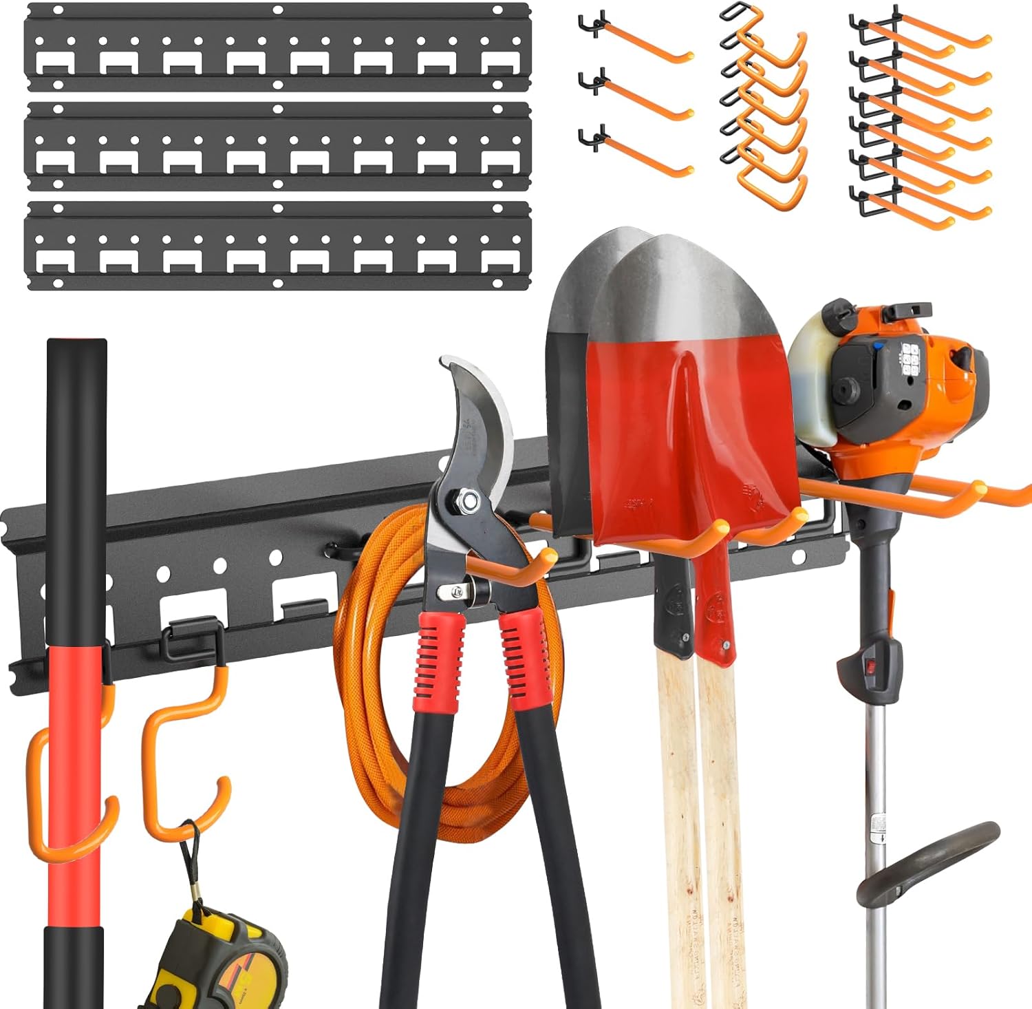 Garden Tool Organizer Wall Mount - Garage Storage and Organization Yard Tool Hanger with Adjustable Pegboard Hooks Shed Rack for Broom Mop Shovel Rake Trimmers, 48 inch Max 550lbs, Black - Image 2