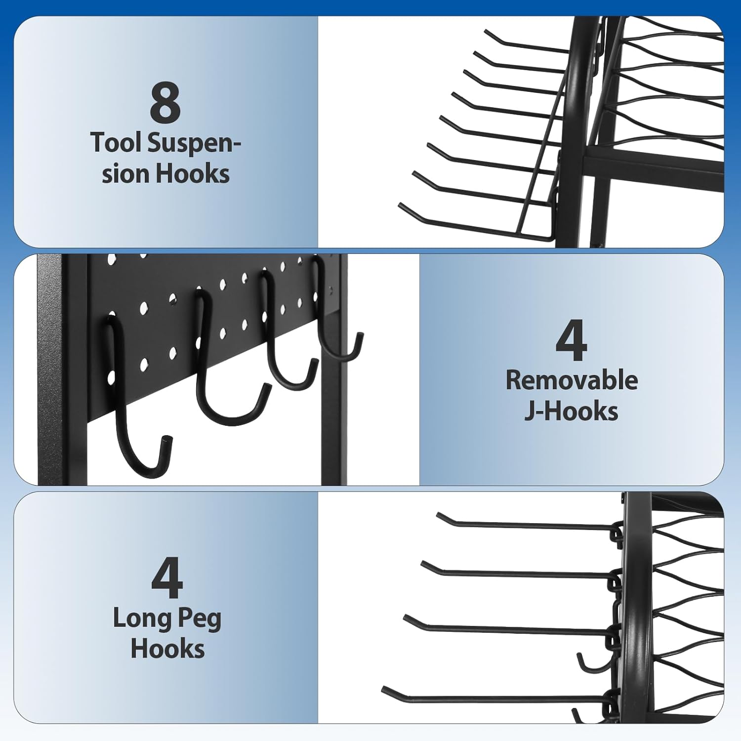 Garden Tool Organizer, Heavy Duty Tool Rack Stand, Metal Garden Tool and Storage Rack, Outdoor Tool Utility Organizer for Long Handled Tools, Shovel, Rake, Yard Tool Holder for Garage, Shed, Black - Image 5