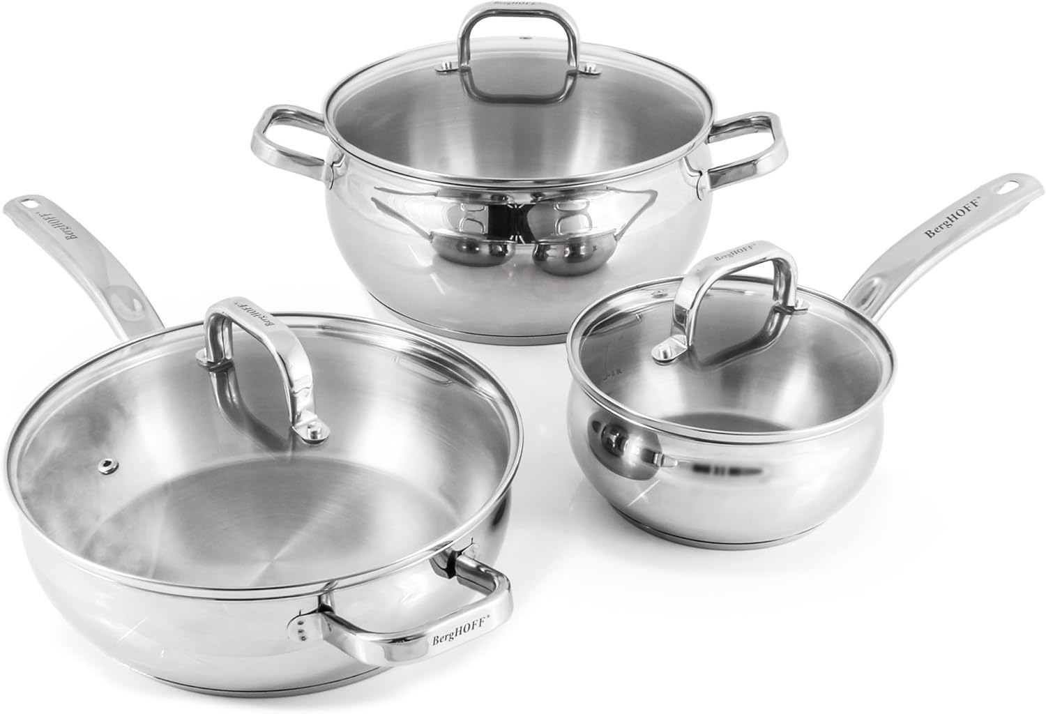BergHOFF Belly Shape 18/10 Stainless Steel 12Pc Cookware Set, Glass Lids, Fast, Evenly Heat, Induction Cooktop Ready - Image 7