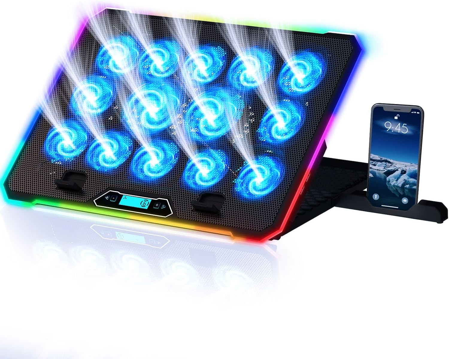 KLIM V14 Gaming Laptop Cooling Pad with 14 Fans + Gaming Laptop Cooler + Stable RGB Laptop Stand with Fan + Compatible up to 17 Inches + 2 USB Ports + Mobile Phone Holder + 5 Years Protection - Image 2