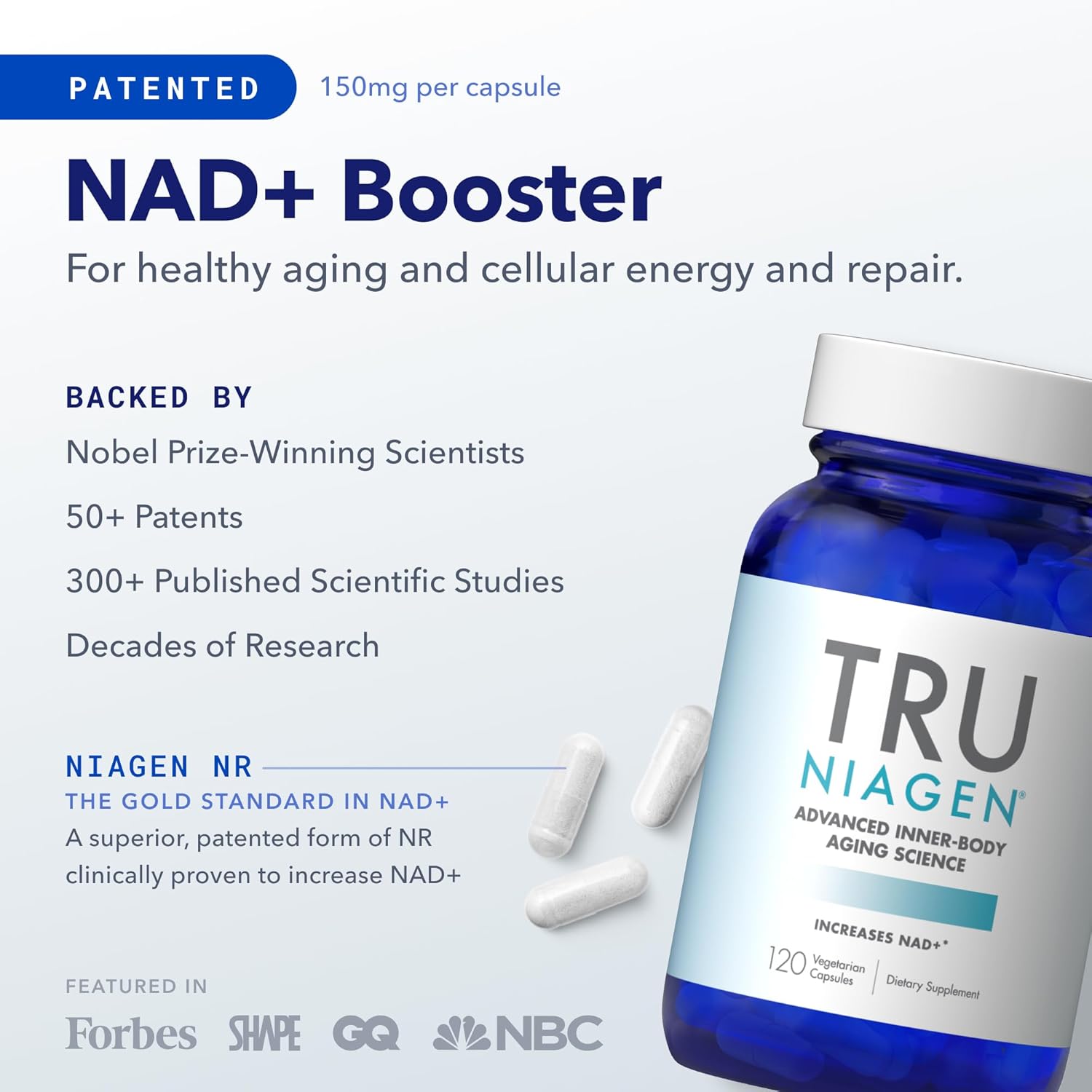 TRU NIAGEN Patented NAD Supplement for Anti Aging and Cell Regeneration, Niagen, 60 300 mg Servings | Supports Cellular Energy, Brain, Muscle | Nicotinamide Riboside (NR) Take 2 Daily | 1 Bottle - Image 3