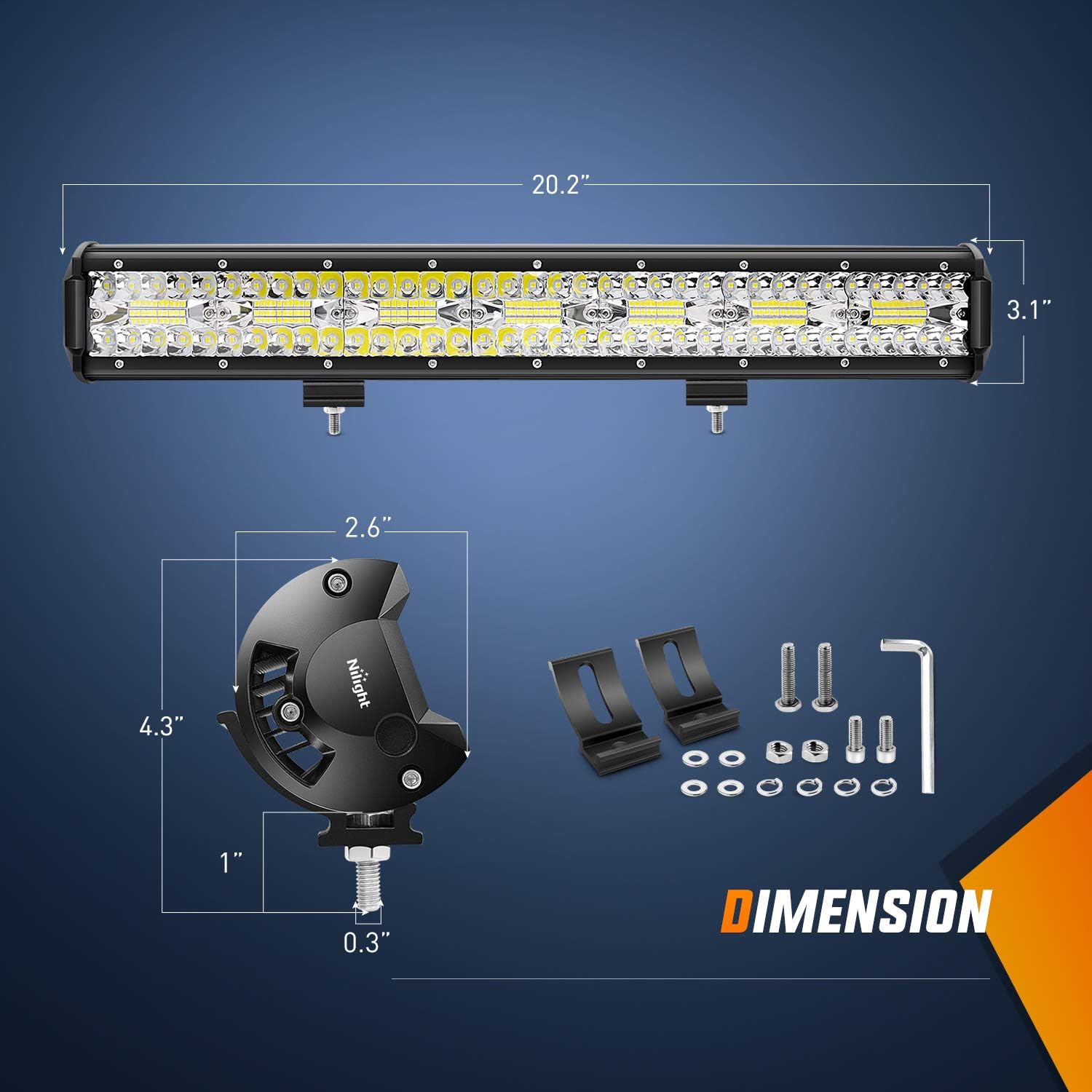 Nilight 20Inch 420W Triple Row Spot Flood Combo Led Light Bar Work Driving Lamp 2Pcs 4Inch 60W Cube LED Pods Lights for Trucks with Off-Road Wiring Harness Kit-3 Leads - Image 3