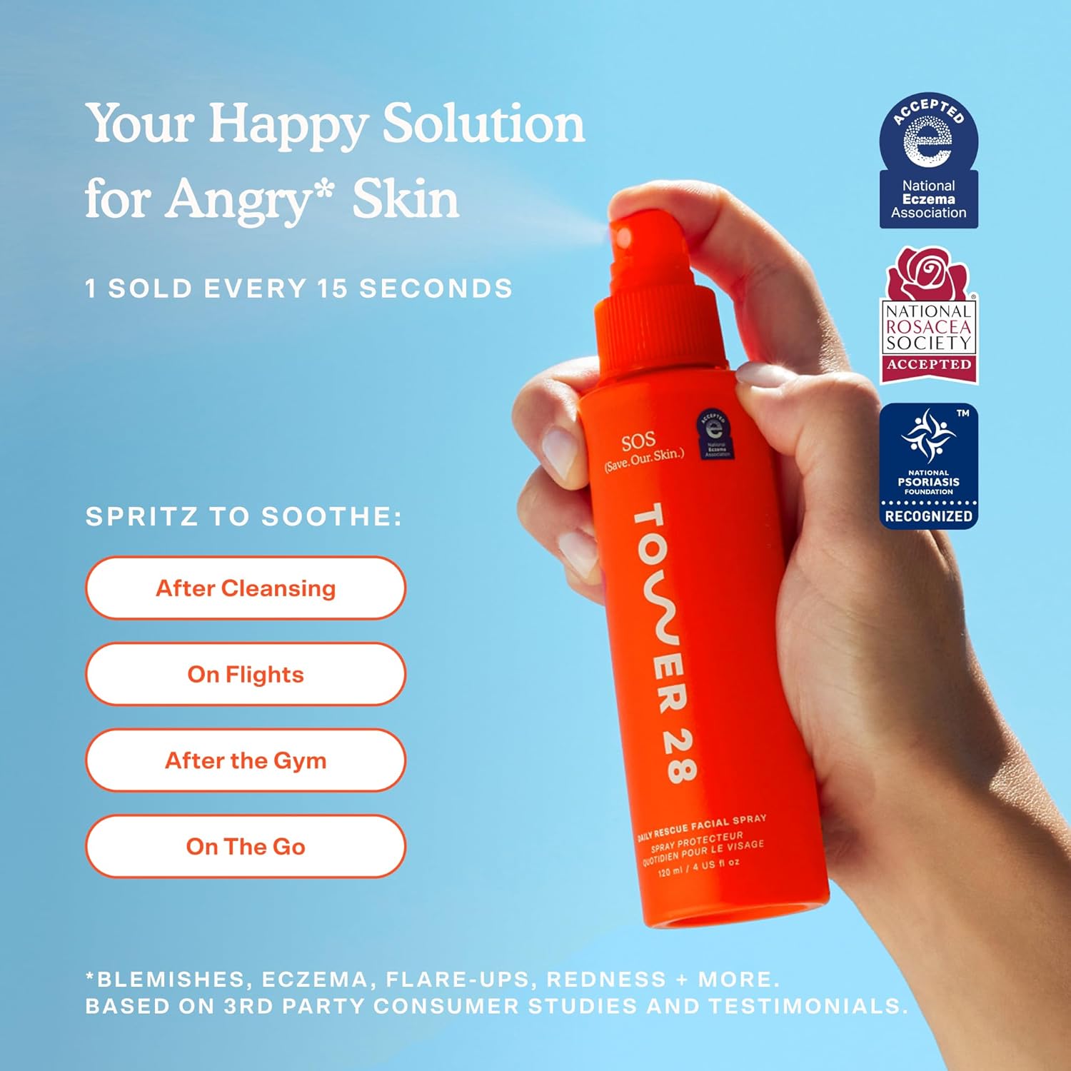 Tower 28 SOS Daily Rescue Facial Spray for Sensitive Skin, Hypochlorous Acid Spray Helps Reduce Redness and Breakouts, Full Size Toner for Face, 4 FL Oz - Image 6