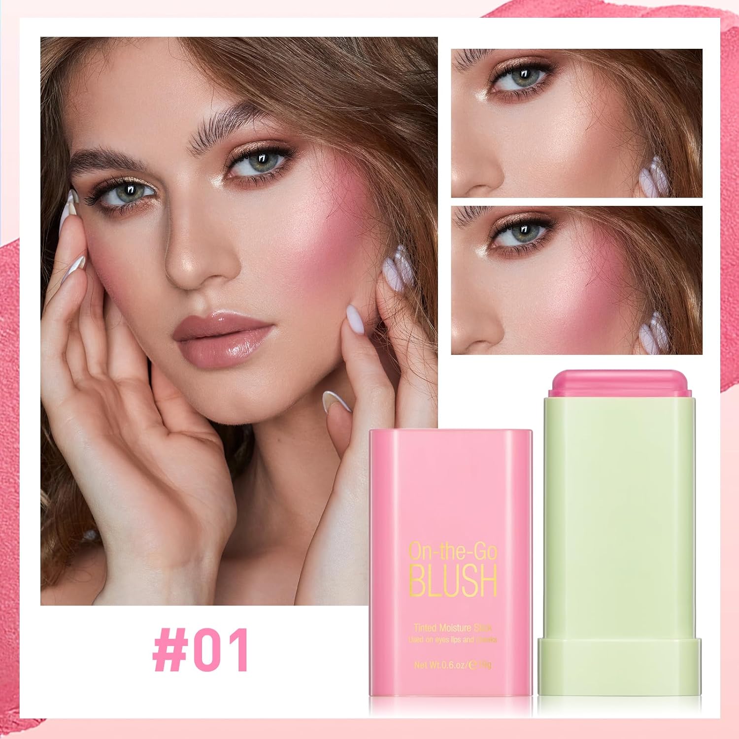 Blush Stick for Cheeks - Cream Makeup Blush Wand, Solid Moisturizer Stick for Cheeks Tint, Natural Blendable Waterproof Korean Matte Long-Lasting Smooth Blushes (#01 Shy Pink) - Image 3