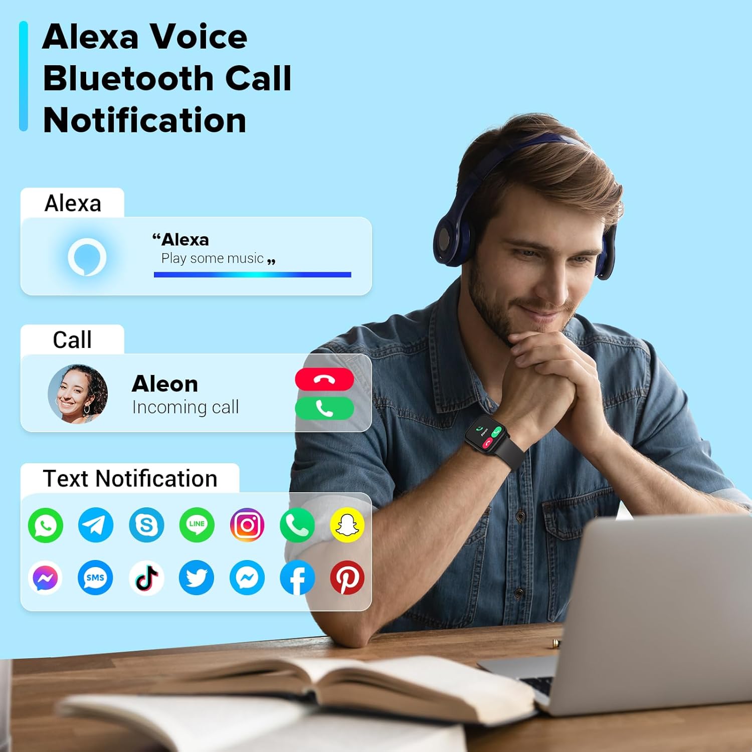 Smart Watch for Women Men, Smartwatch 1.8'' Alexa Built-in Fitness Tracker IP68 Waterproof Watch for Women Compatible for Android & iOS with Bluetooth Calls, IP68 Heart Rate/Sleep/SpO2 Monitor, 110+ - Image 3