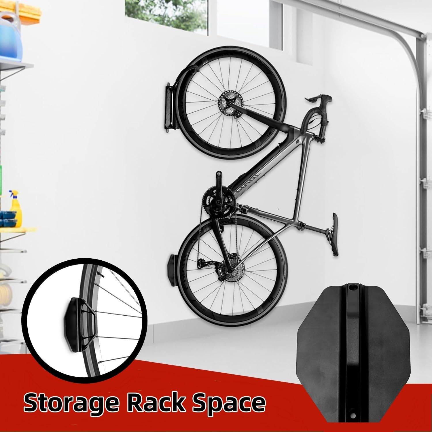 2 Pack Swivel Bike Wall Mount, Vertical Bike Rack Garage, Bike Hangers for Garage,Bicycle Storage Hangers for Garage | Mountain Bike Stand Wall Mount Space Saving Holds Up to 66 lbs - Image 4