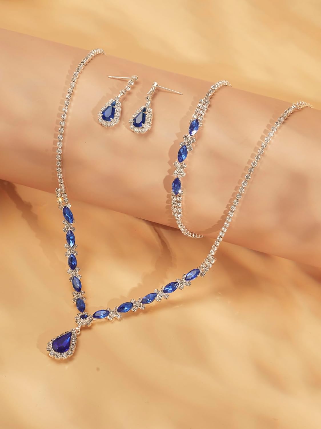Sacina Bridesmaid Jewelry Set, Teardrop Rhinestone Necklace, Bracelet and Earrings Set, Wedding Jewelry, Vintage Necklace, Christmas Jewelry Gift - Image 8
