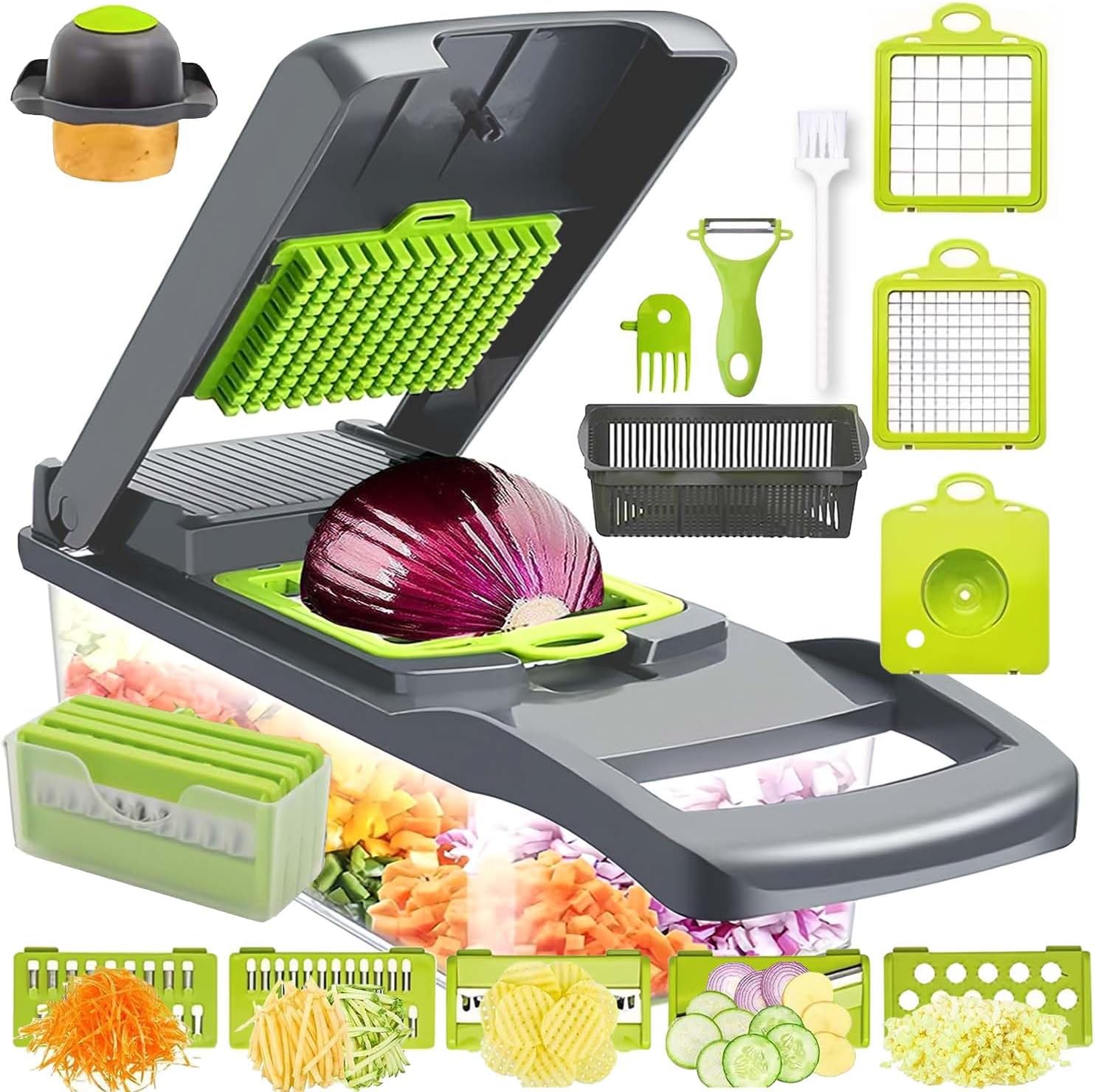 Vegetable Chopper,17 in 1 Kitchen Gadgets Accessories,Food Salad Chopper Vegetable Cutter,Mandolin,Onion Veggie Chopper with Container,Vegetable Slicer,Dicer Chopper Box for Fruit,Potato,Tomato - Image 2
