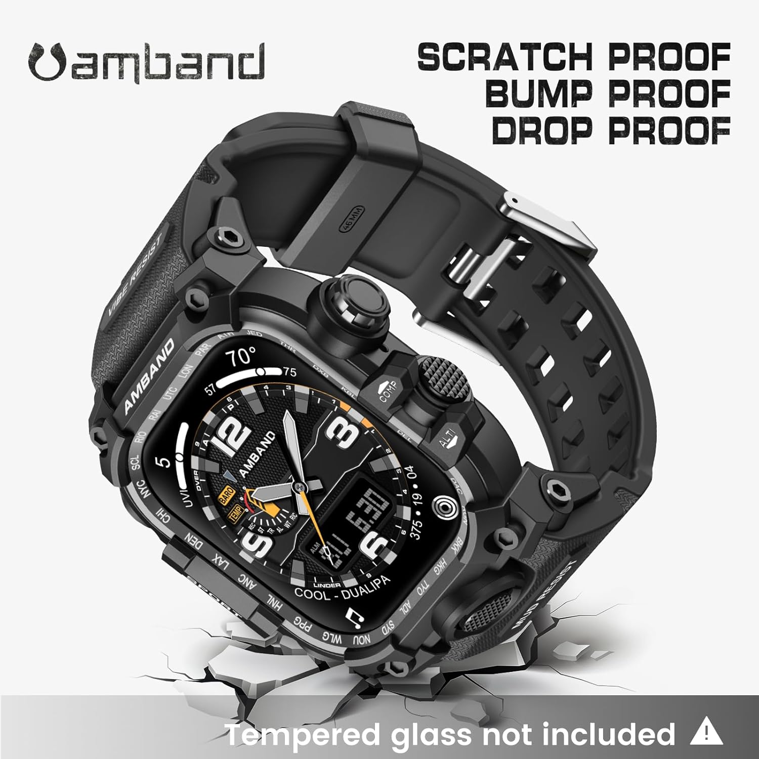 amBand Compatible with Apple Watch Series 10 46mm Bands Case for Men, M3 Rugged Military Bumper Heavy Duty Protector Protective Cover Tactical Strap Accessories for iWatch 46 mm - Matte Black - Image 5